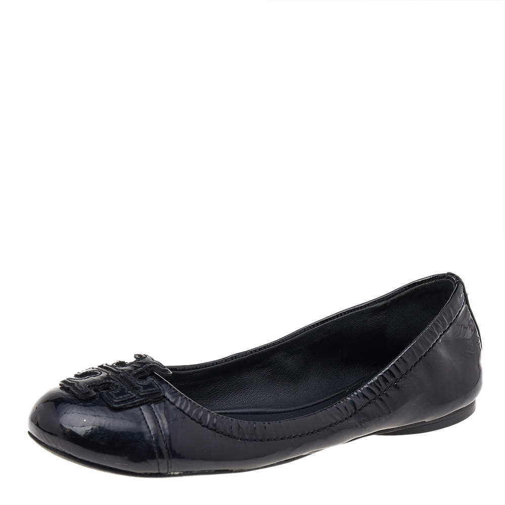 Pre Owned Tory Burch Black Patent Leather Flats Size 35