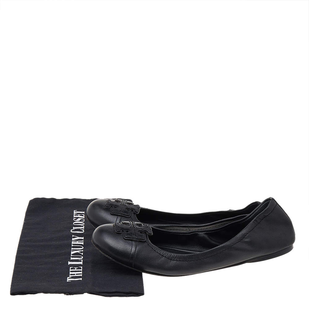 Pre Owned Tory Burch Black Leather Ballet Flats Size 39.5