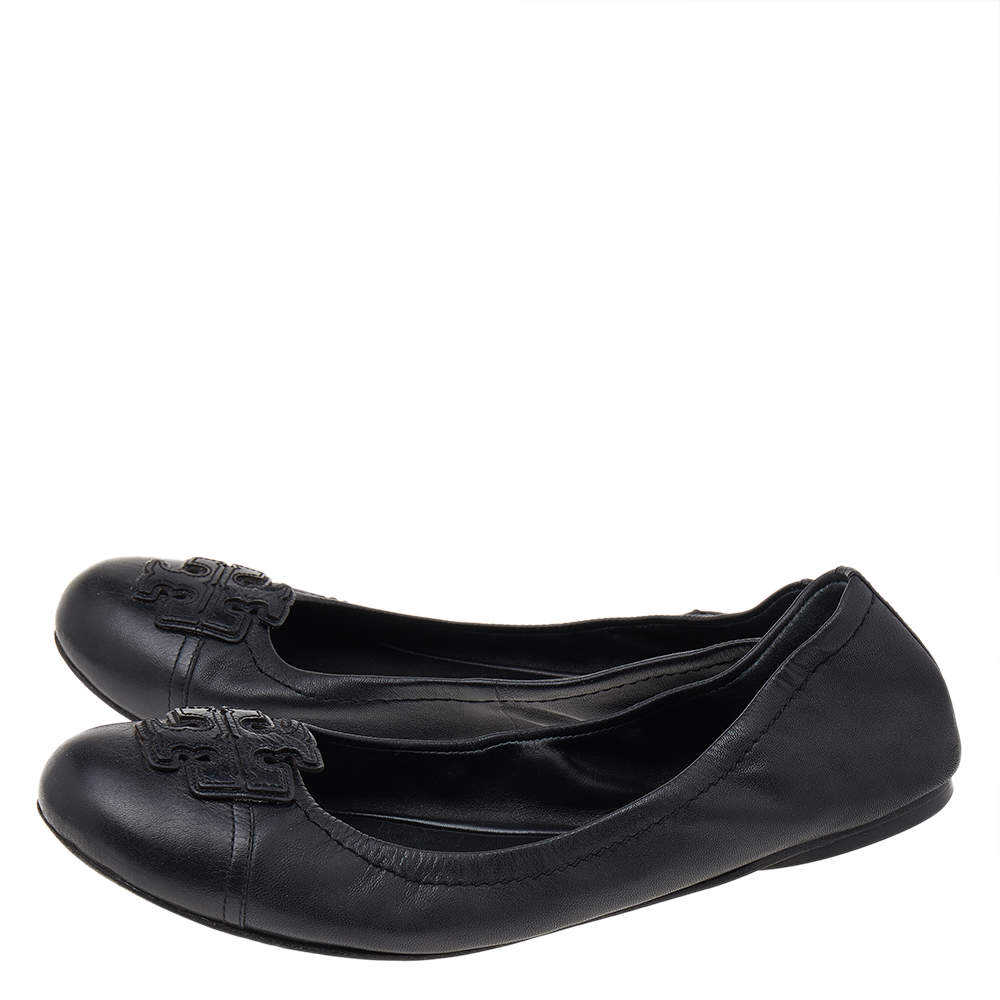 Pre Owned Tory Burch Black Leather Ballet Flats Size 39.5