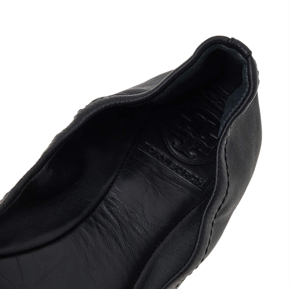 Pre Owned Tory Burch Black Leather Ballet Flats Size 39.5