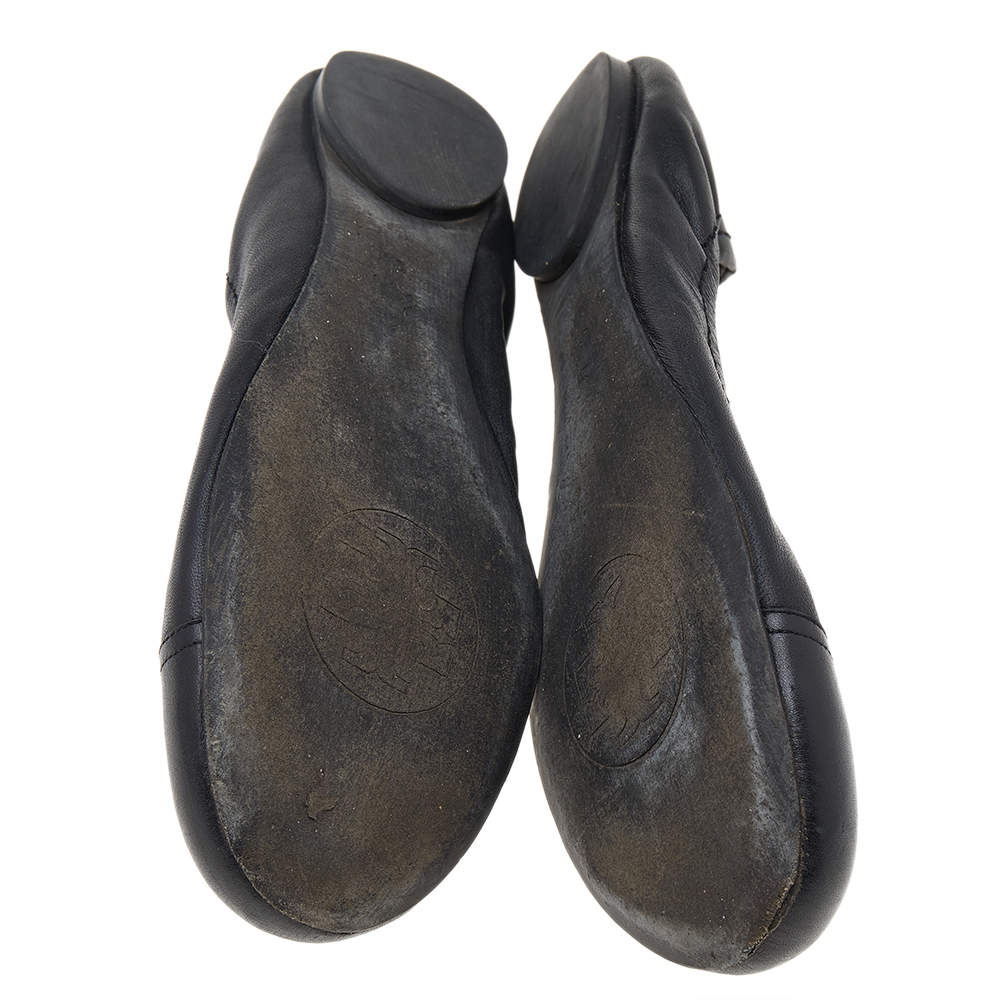 Pre Owned Tory Burch Black Leather Ballet Flats Size 39.5