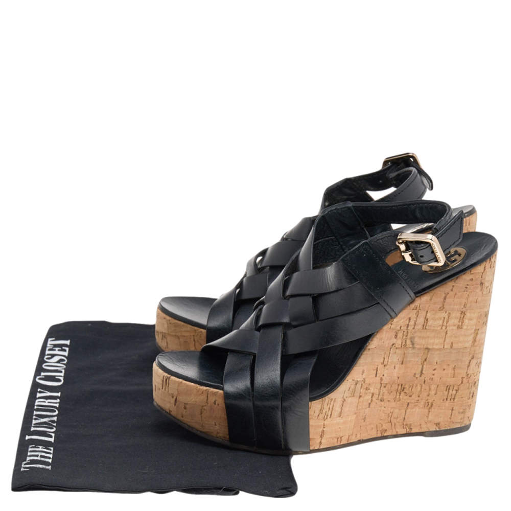 Tory Burch Black Leather Cork Wedge Strappy Platform Sandals Size 38 Tory  Burch | The Luxury Closet