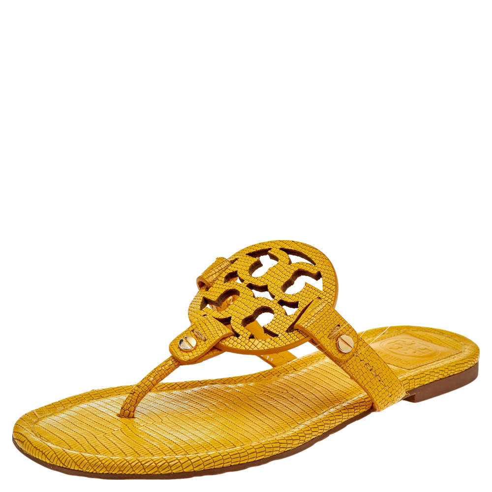 Tory Burch Yellow Leather Thong Flat Sandals Size 37.5