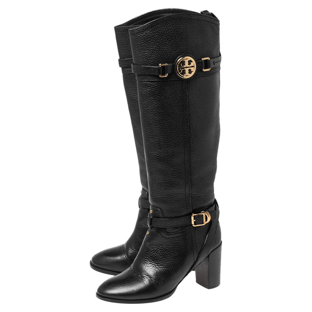 Tory Burch Black Leather Mid Calf Block Heel Boots Size  Tory Burch |  TLC