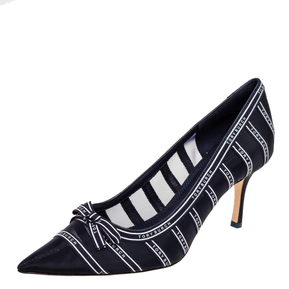 مملوكة مسبقًا Tory Burch Black Penelope Mesh Pointed-Toe Pumps Size 39