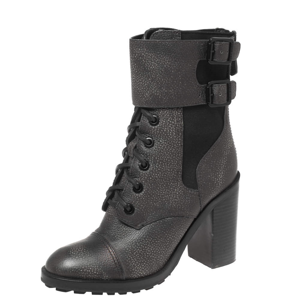 Pre Owned Tory Burch Black Leather Broome Combat Boots Size 37.5