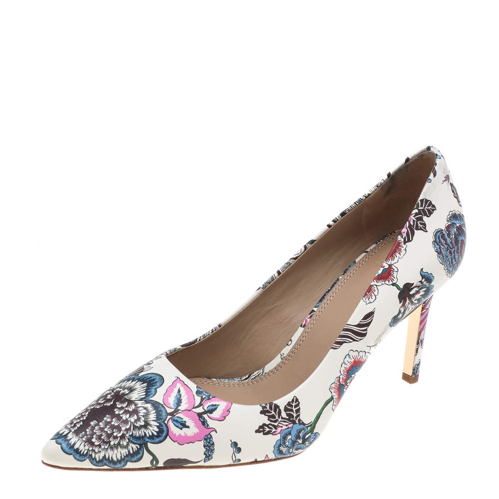 مملوكة مسبقًا Tory Burch Multicolor Print Leather Happy Times Elana Pumps Size 38