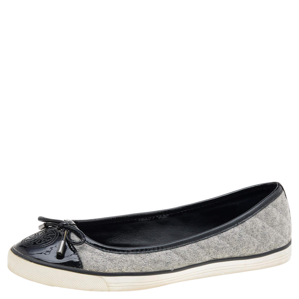 Tory Burch Grey Wool And Patent Leather Flats Size 37.5 Tory Burch ...