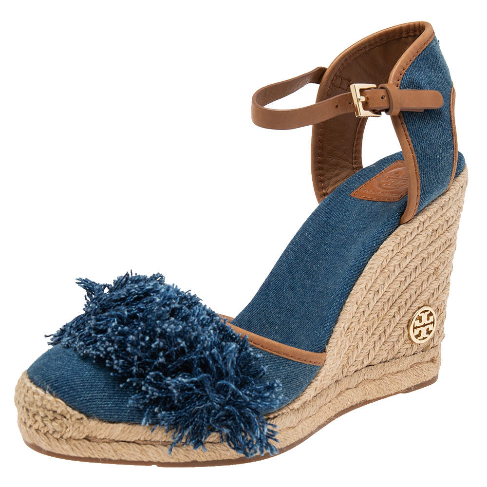 Tory Burch Blue Denim Shaw Espadrille Wedge Sandals Size 41 Tory Burch | TLC