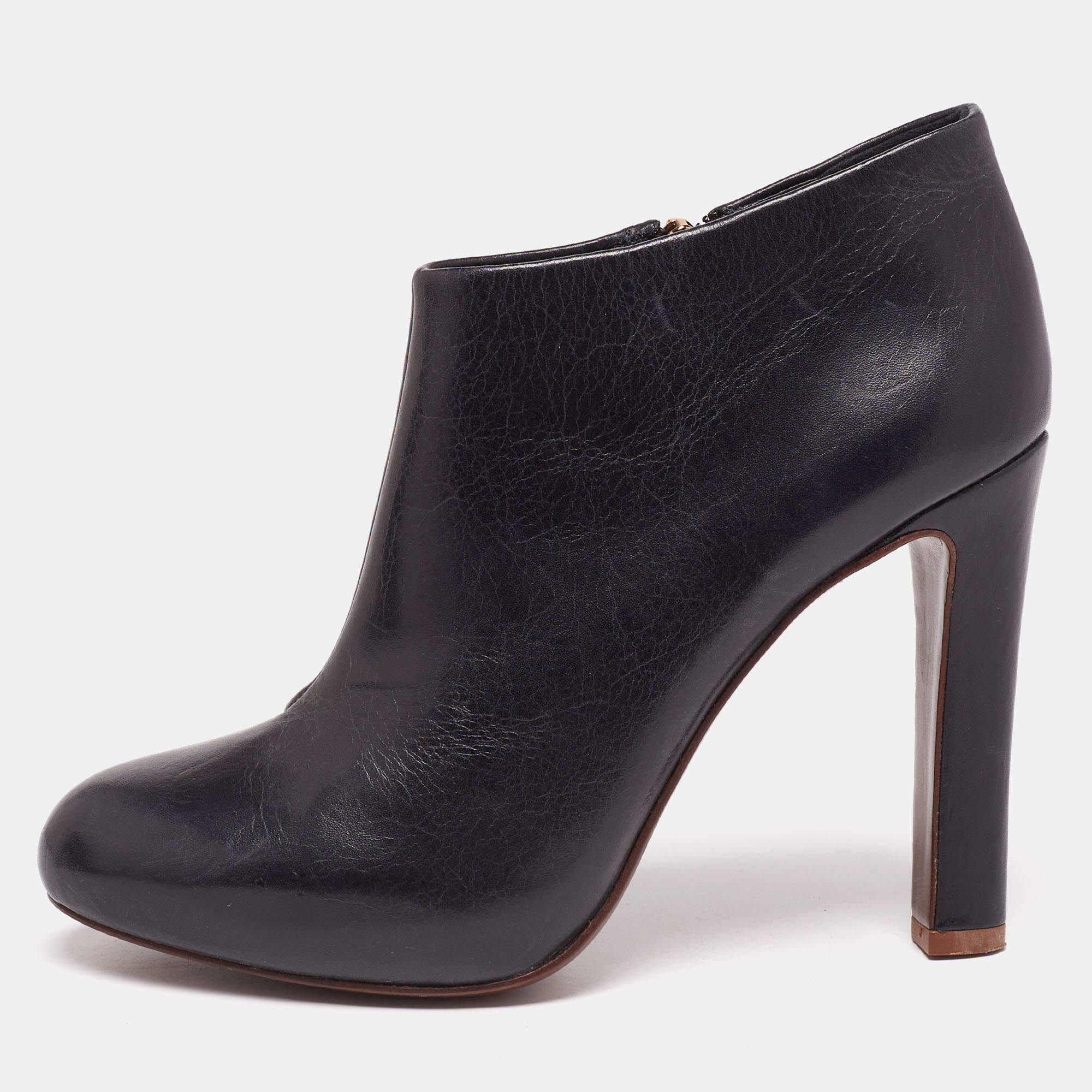 Pre Owned حذاء بوت كاحل توري برش جلد أزرق كحلي سير كاحل مقاس 37.5