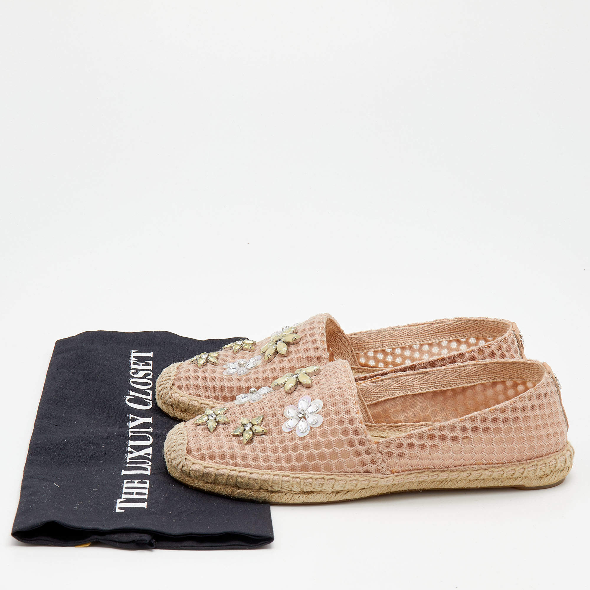 Tory Burch Pink Mesh Crystal Embellished Espadrille Flats Size 39 Tory Burch  | TLC