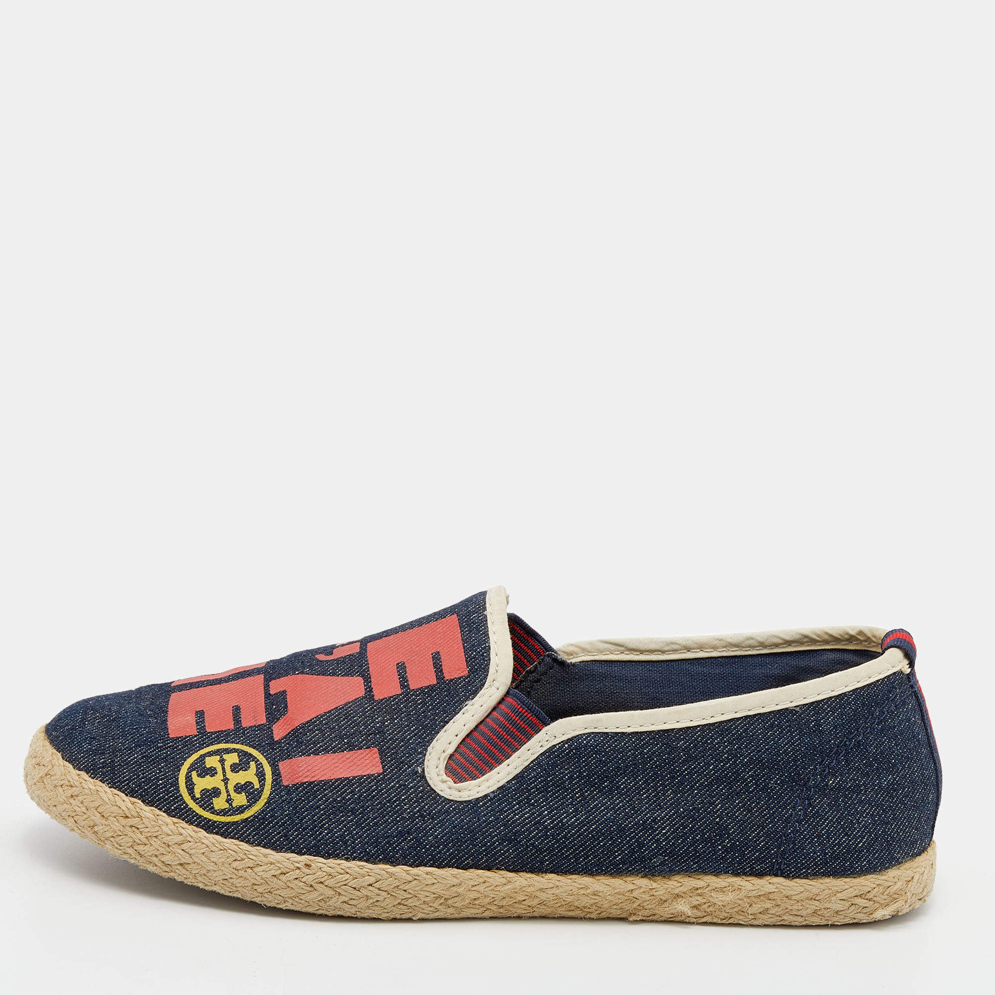 Pre Owned Tory Burch Blue Denim Je T'Aime Espadrille Flats Size 37
