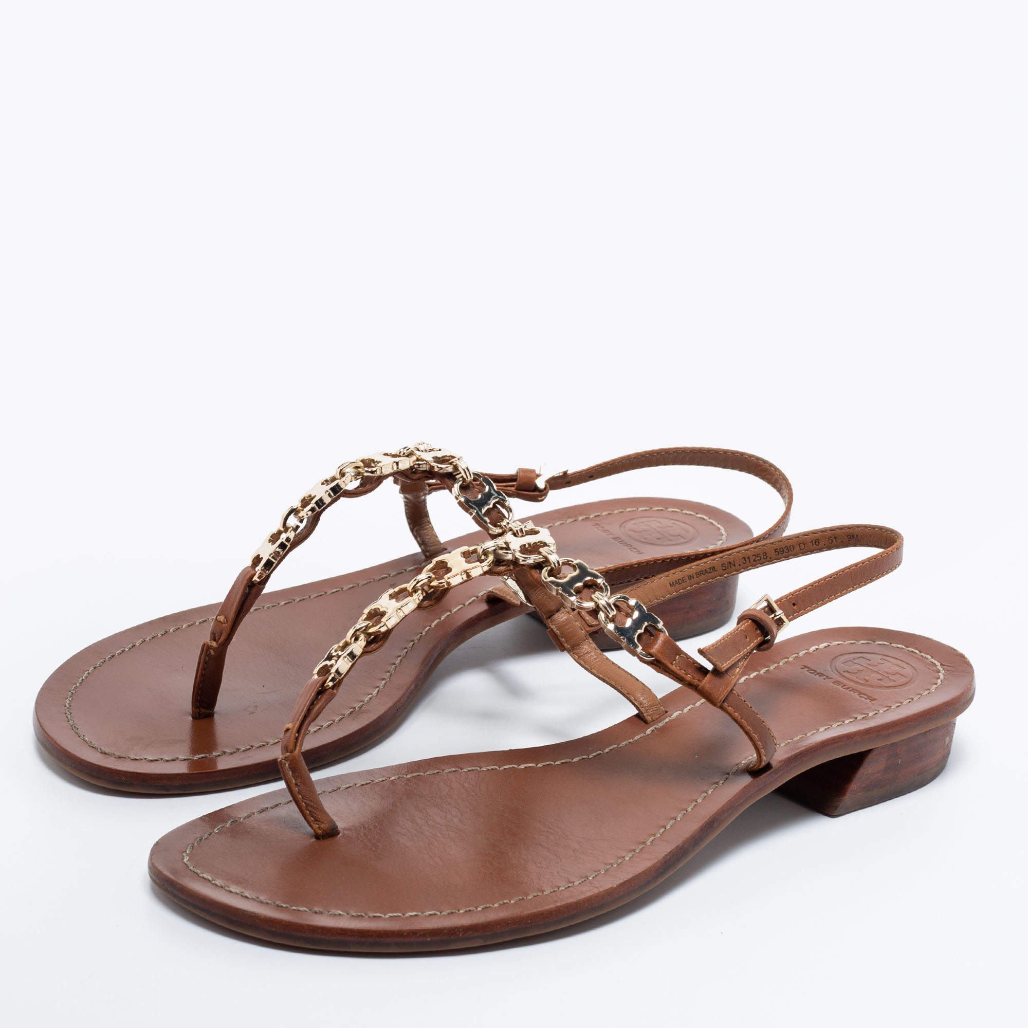 Tory Burch Brown Leather T Strap Flat Sandals Size 39 Tory Burch | TLC