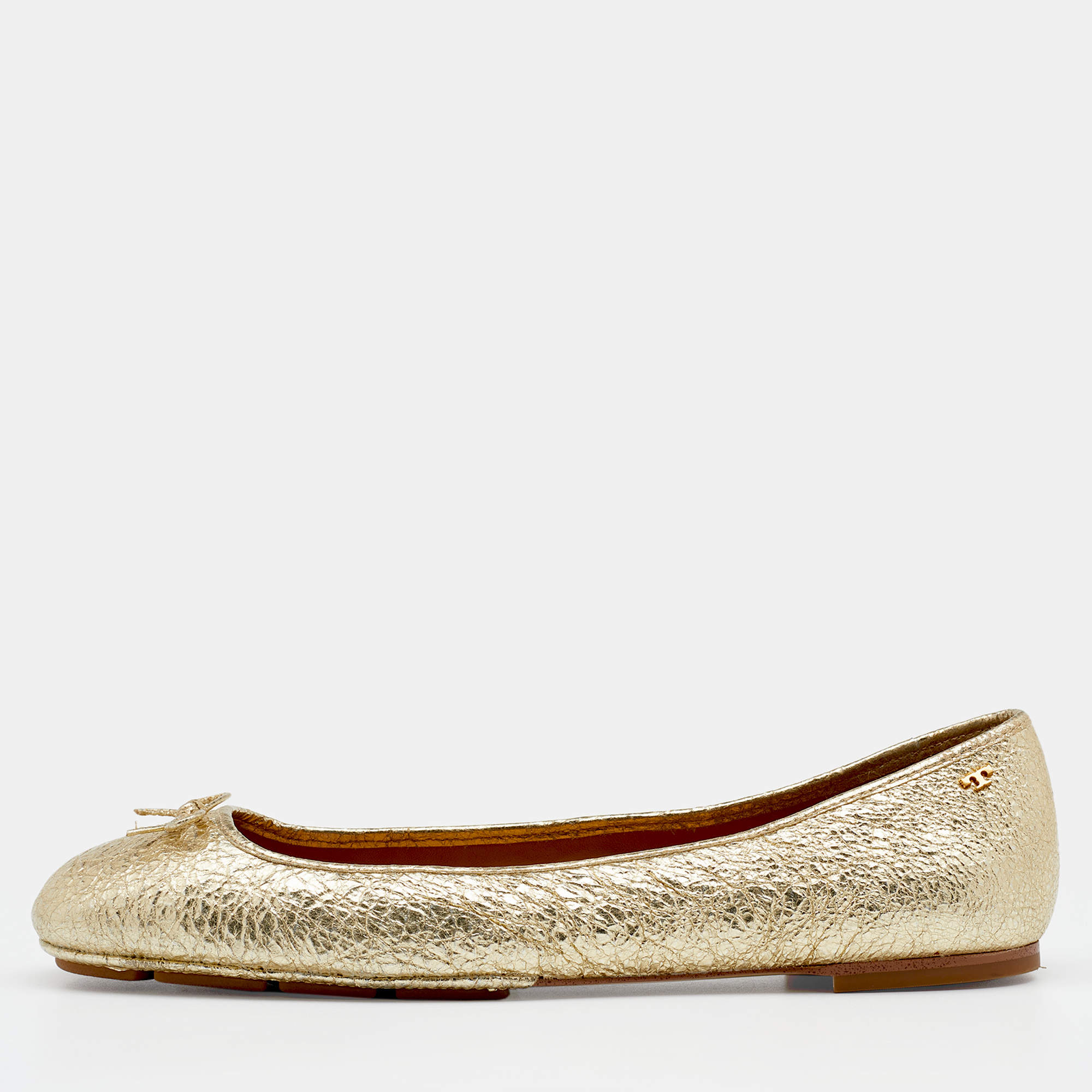 مملوكة مسبقًا حذاء باليرينا فلات توري برش ليلي 2 ميتالك ذهبي مقدمة مربعة مقاس 41