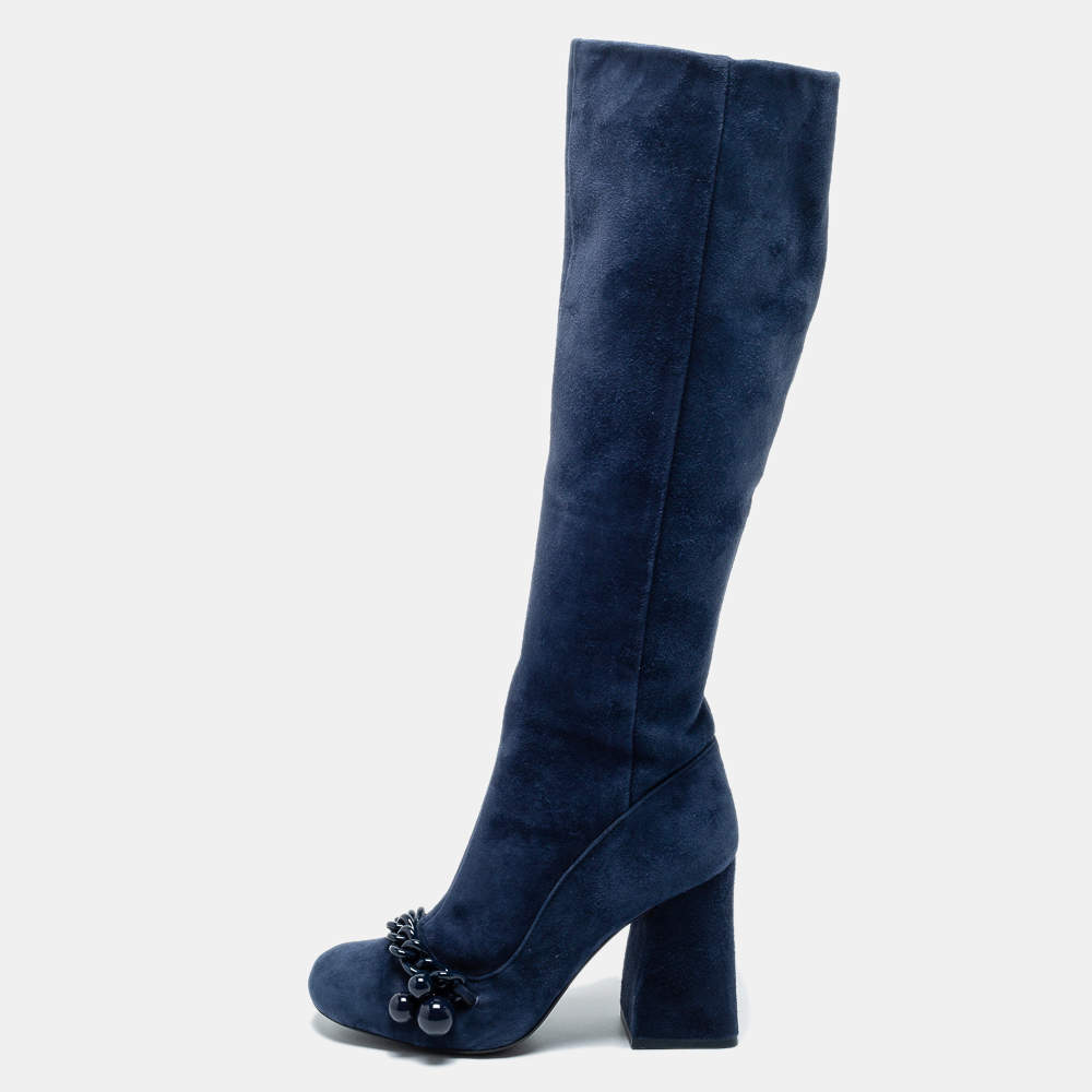 Tory Burch Navy Blue Suede Addison Calf Length Boots Size  Tory Burch |  TLC