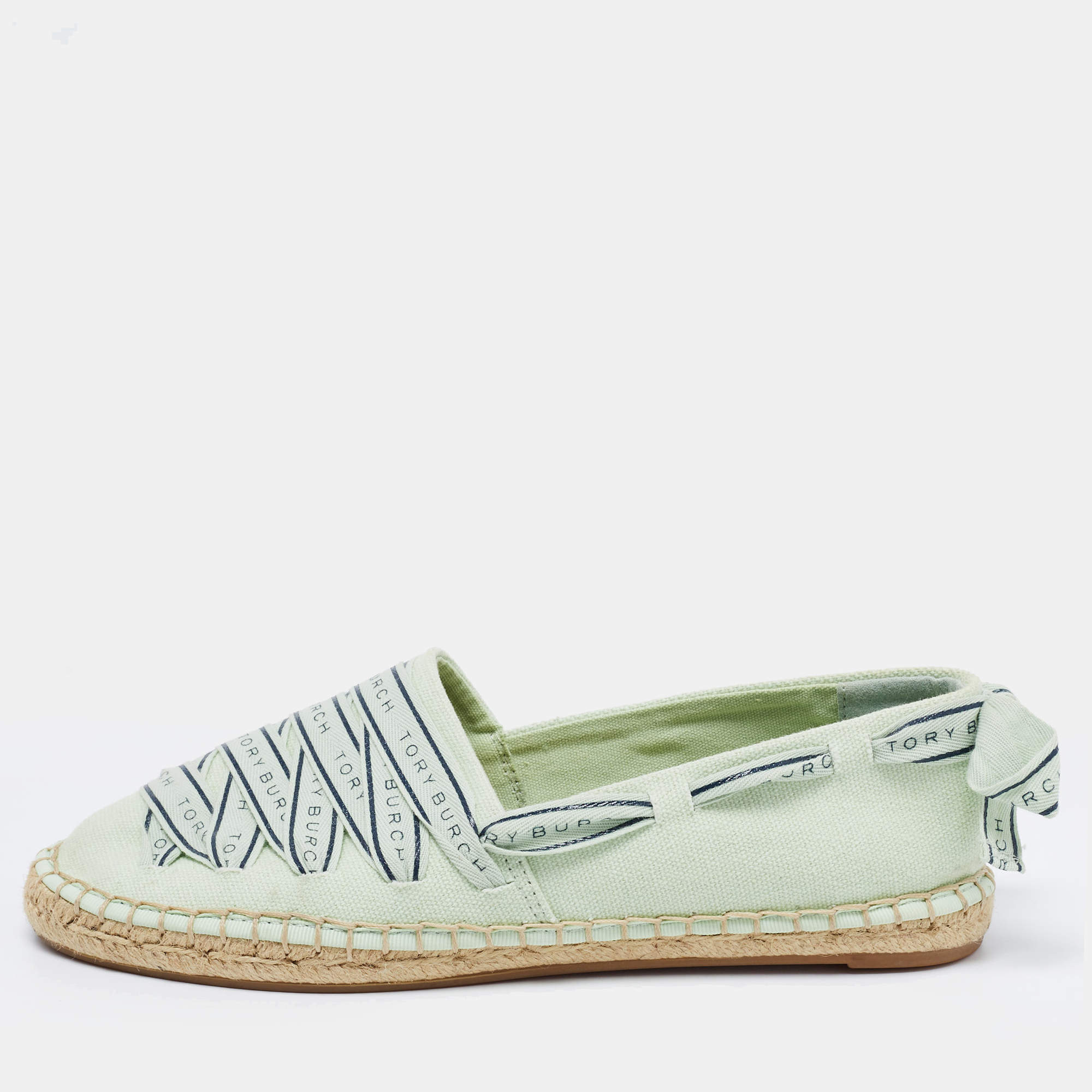 Tory Burch Green Canvas Espadrille Flats Size 37