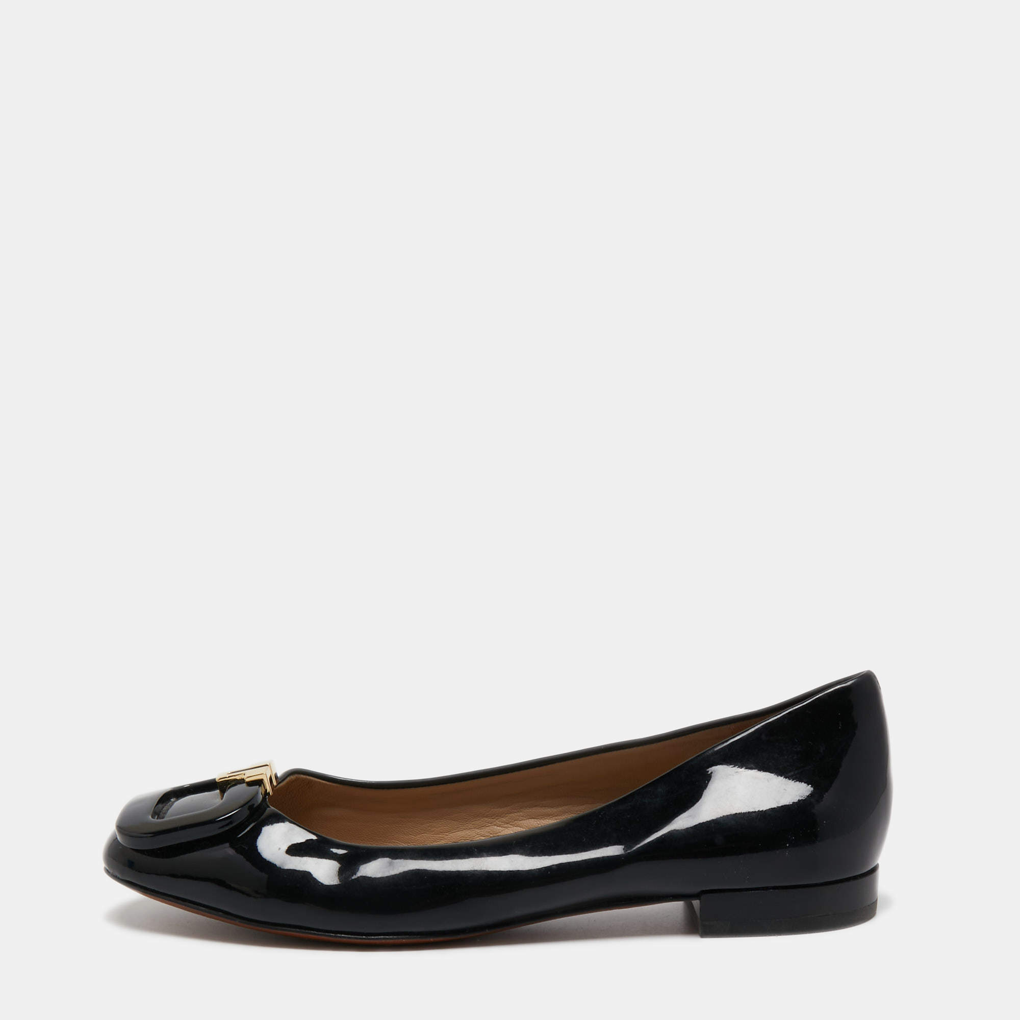 Pre Owned Tory Burch Black Patent Leather Ballet Flats Size 36.5