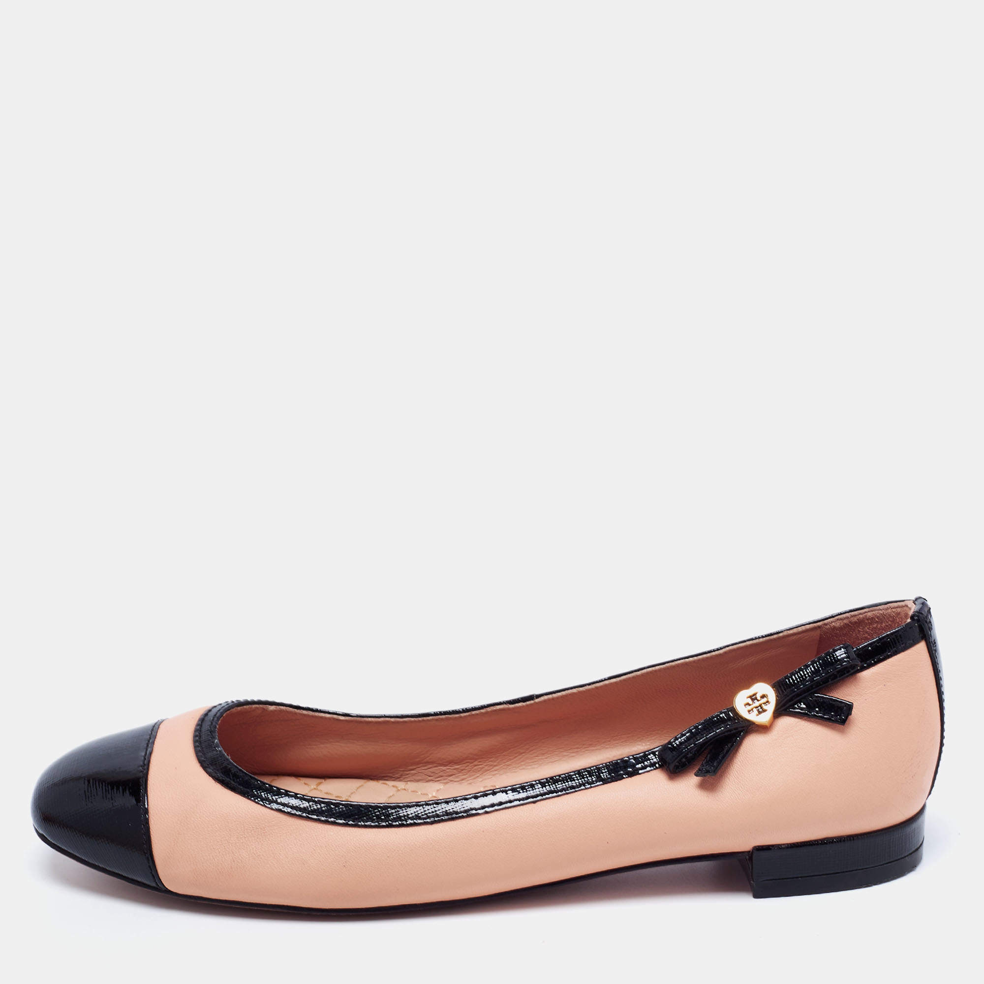 Tory Burch Beige/Black Leather and Patent Ballet Flats Size  Tory Burch  | TLC