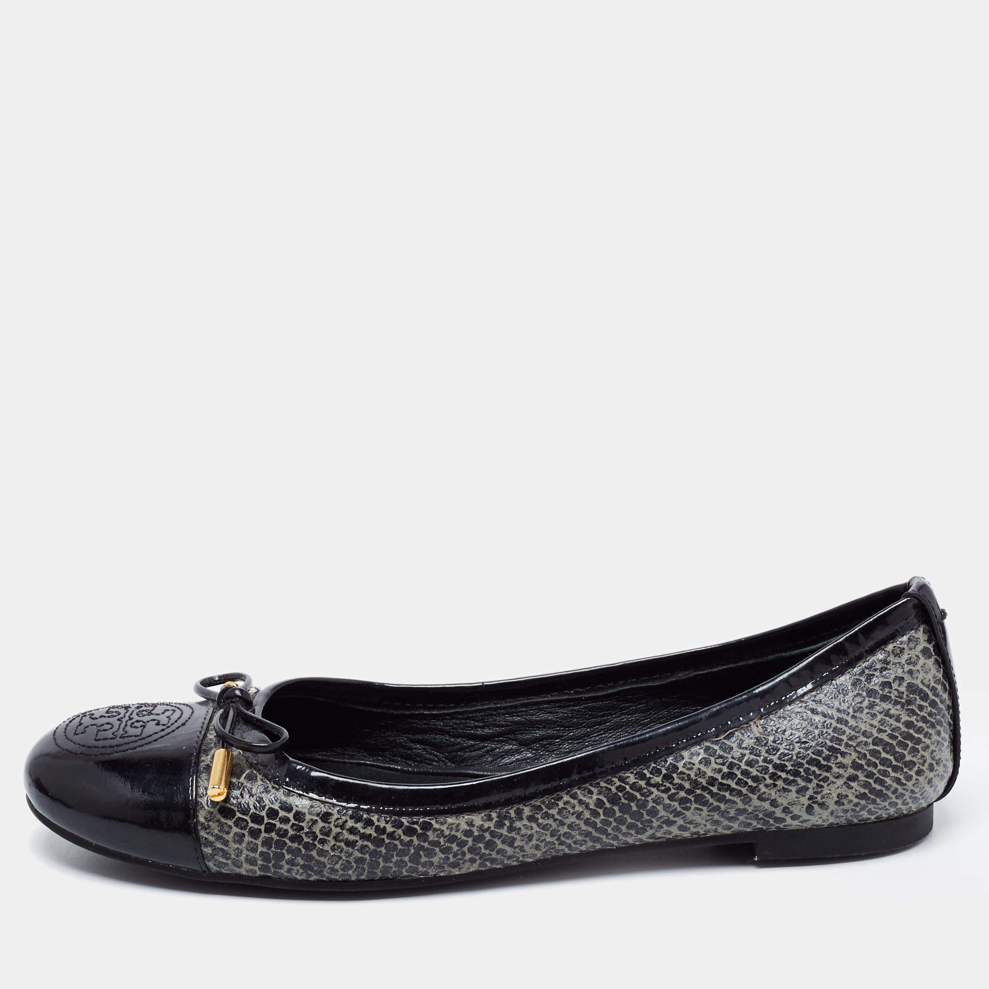 Tory Burch Black/Grey Patent Leather and Embossed Snakeskin Verbena Tribal  Ballet Flats Size 37 Tory Burch | TLC