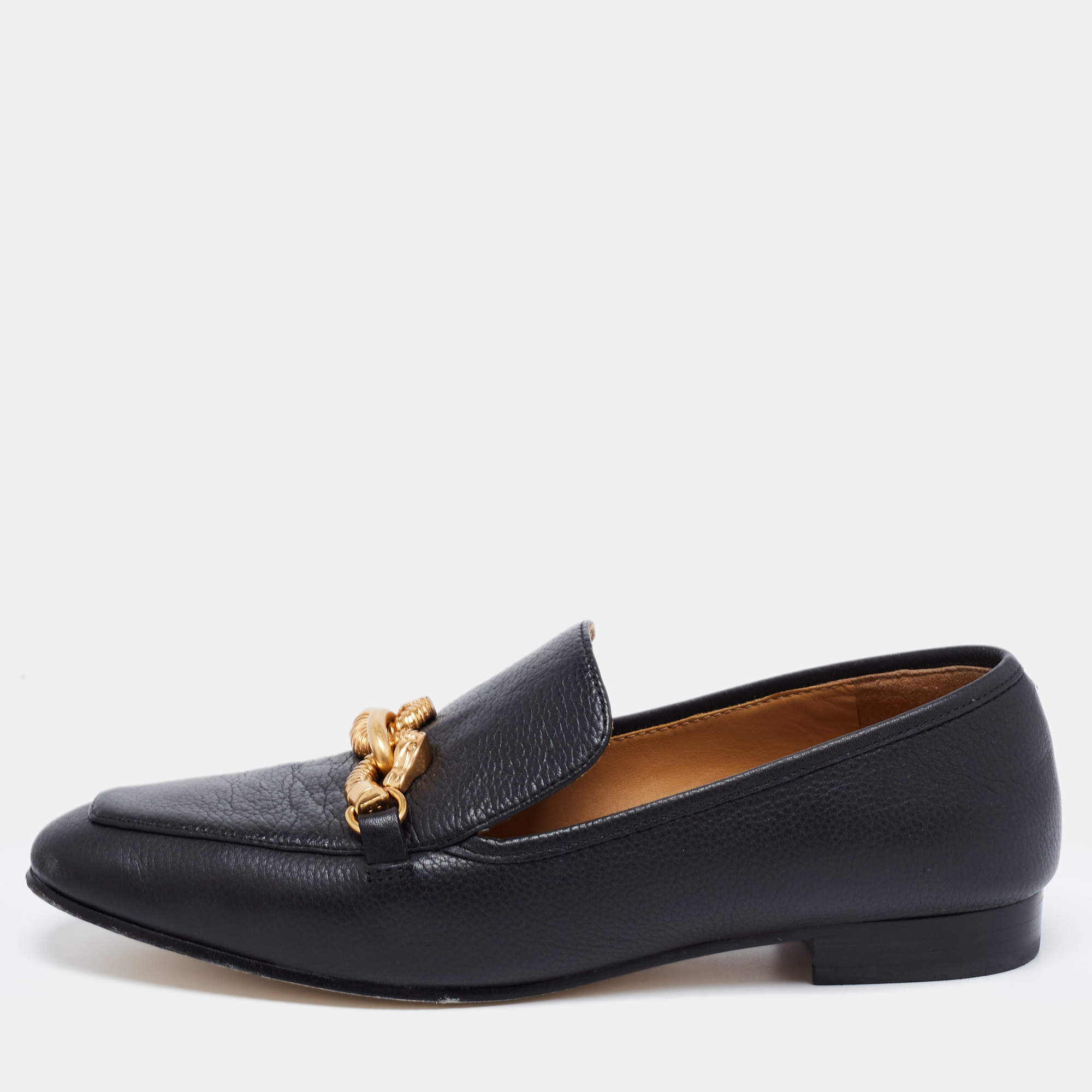 Pre Owned Tory Burch Black Leather Jessa Loafers Size 38.5