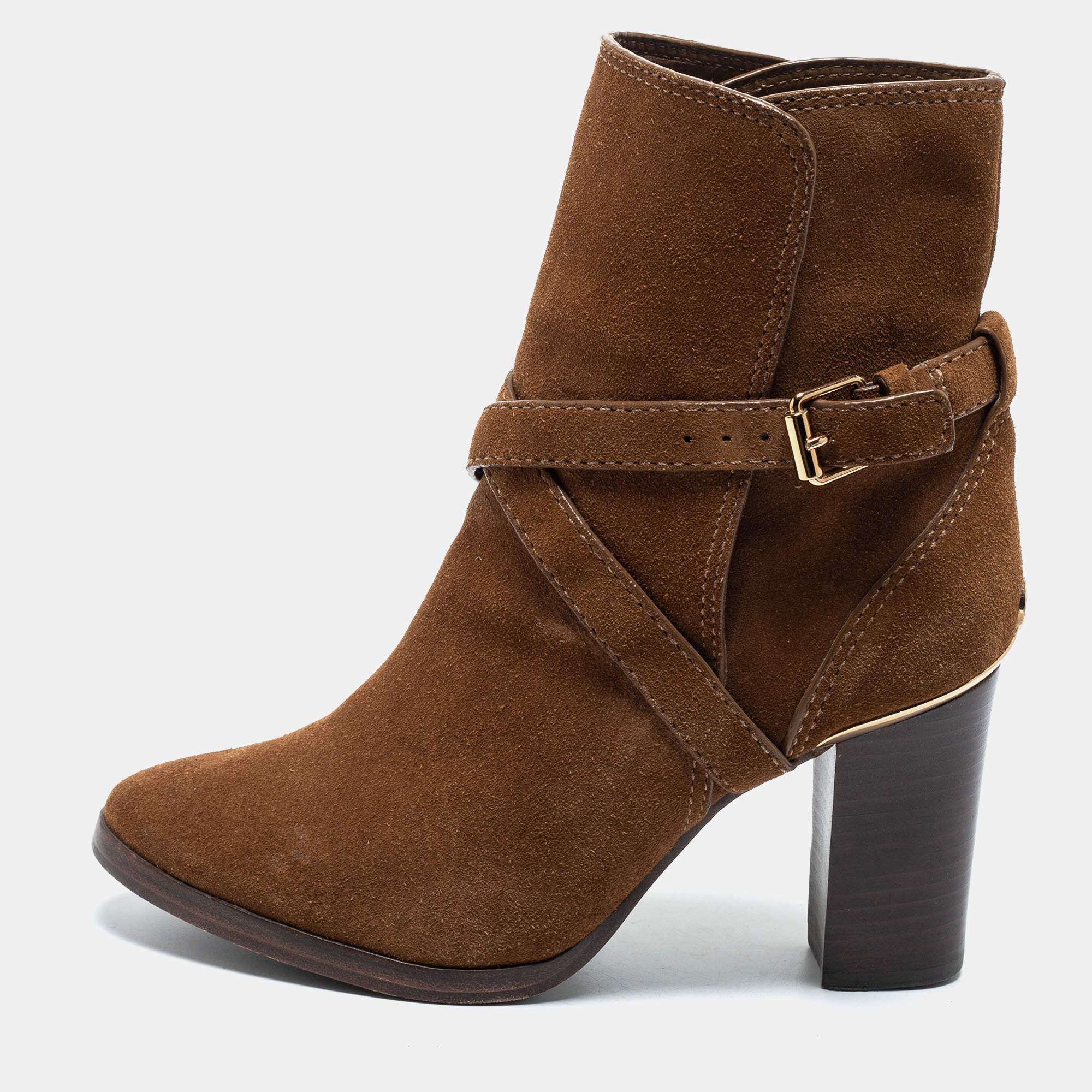 Pre Owned Tory Burch Brown Suede Buckle Ankle Boots Size 37