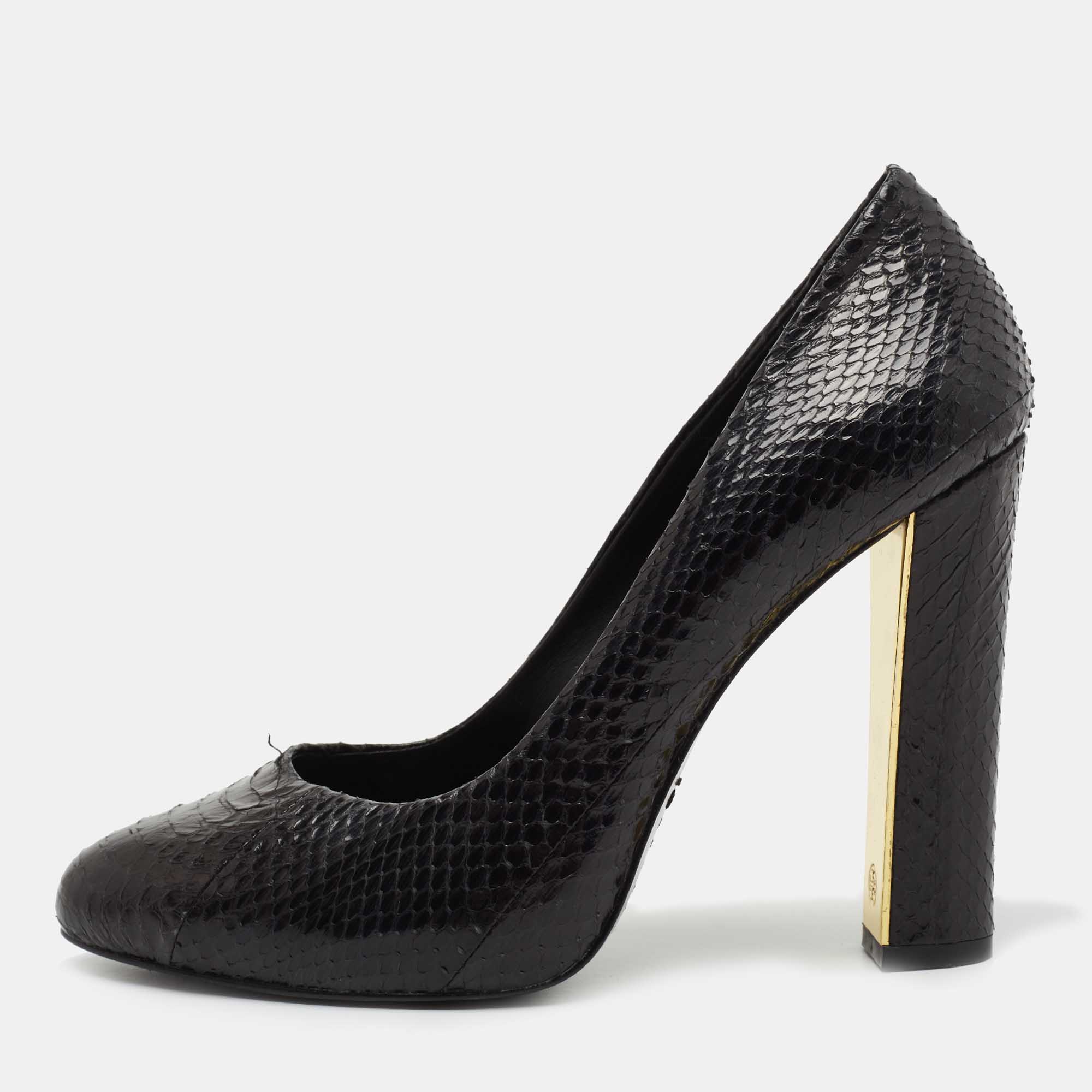 Pre Owned Tory Burch Black Python Pumps Size 37