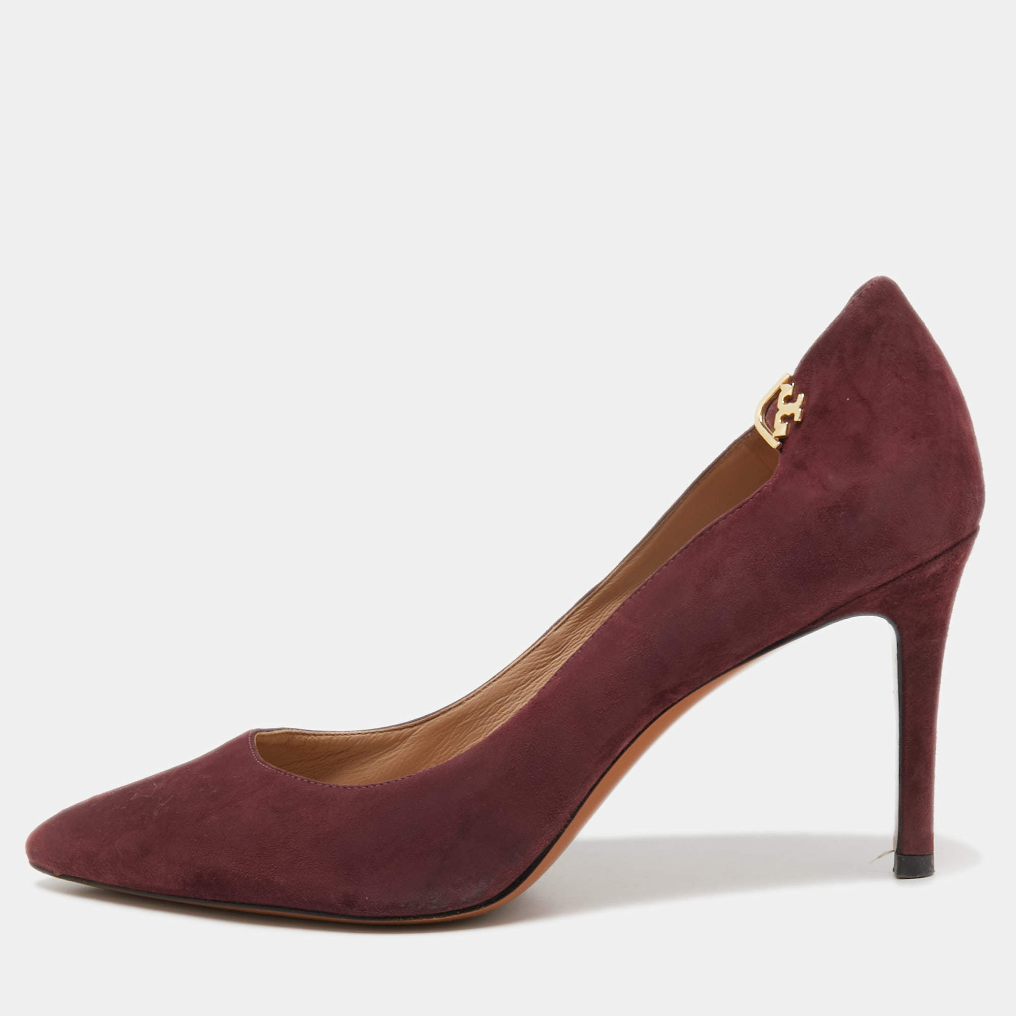 Pre Owned Tory Burch Burgundy Suede Elizabeth Pumps Size 39.5