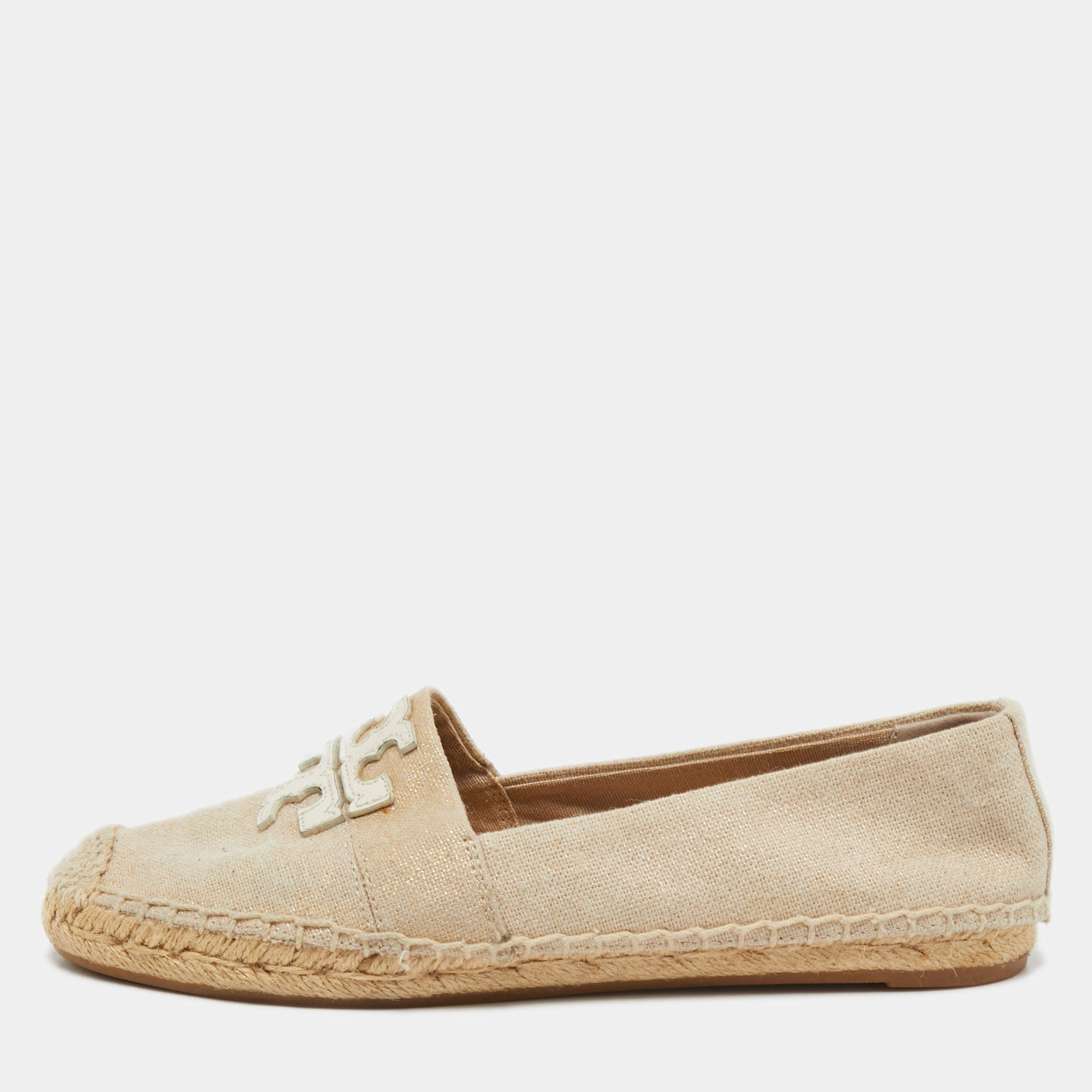 Pre Owned Tory Burch Beige Canvas Weston Espadrilles Flats Size 37
