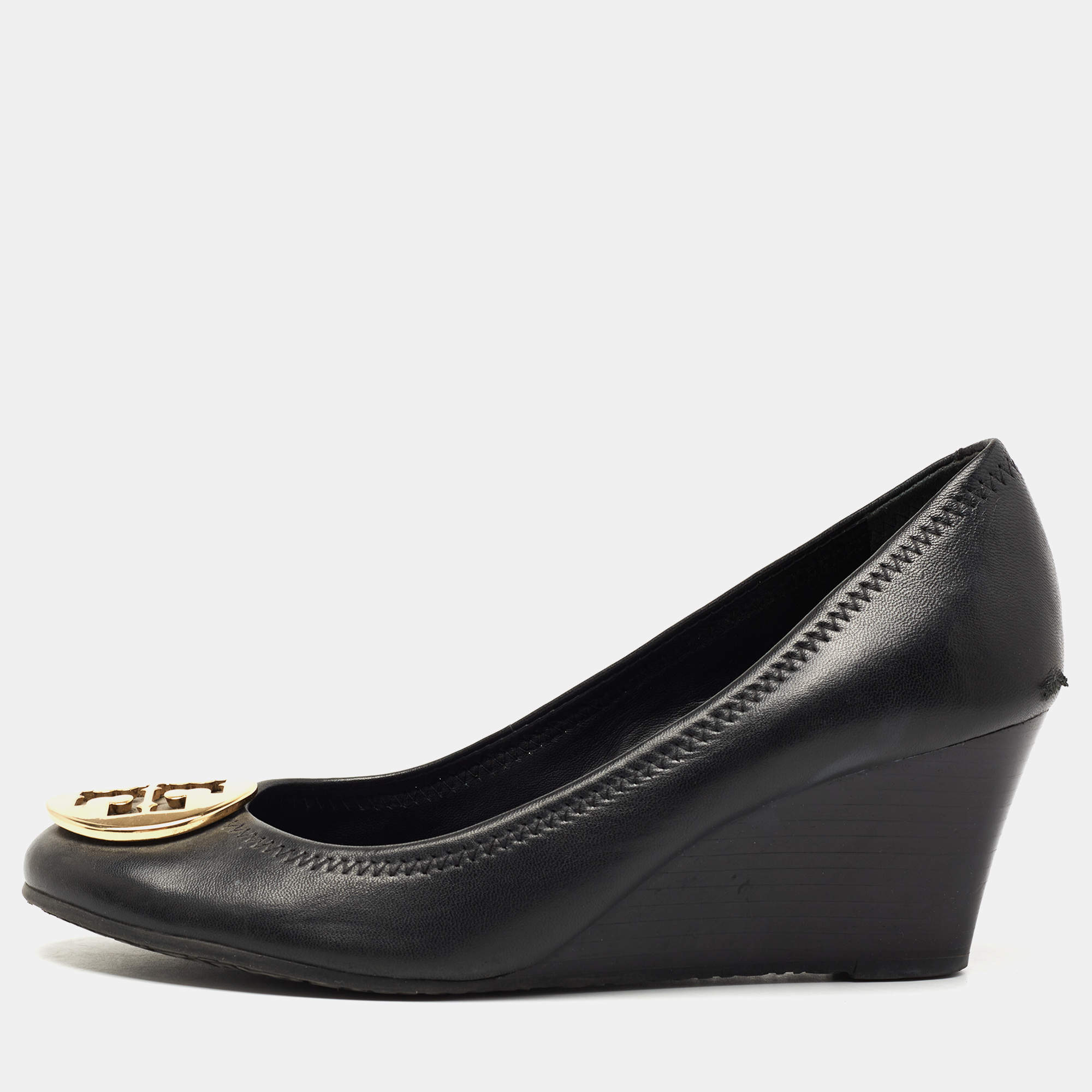 Tory Burch Black Leather Sally Wedge Pumps Size 38 Tory Burch | TLC