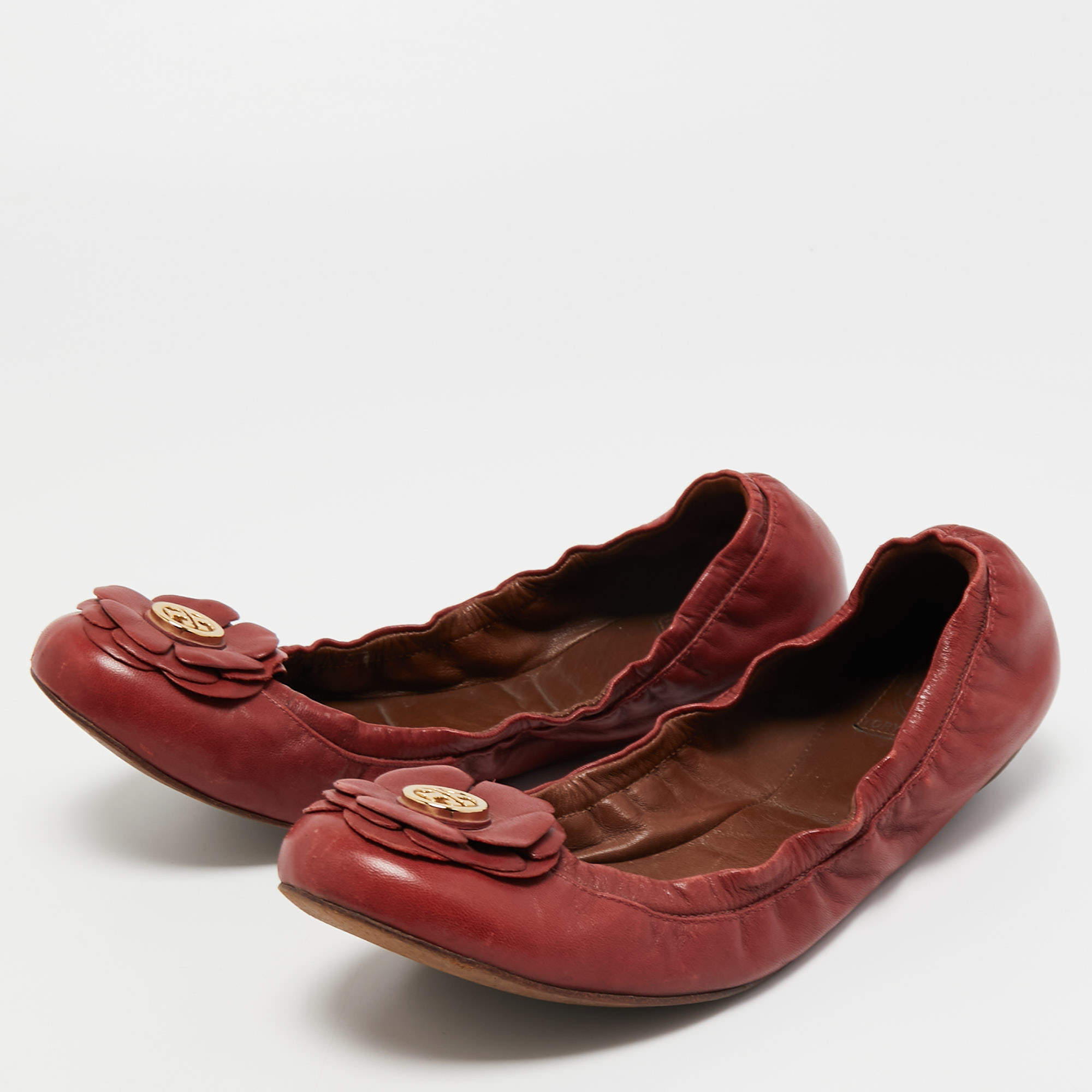 Tory Burch Red Leather Shelby Scrunch Ballet Flats Size 40 Tory Burch | TLC
