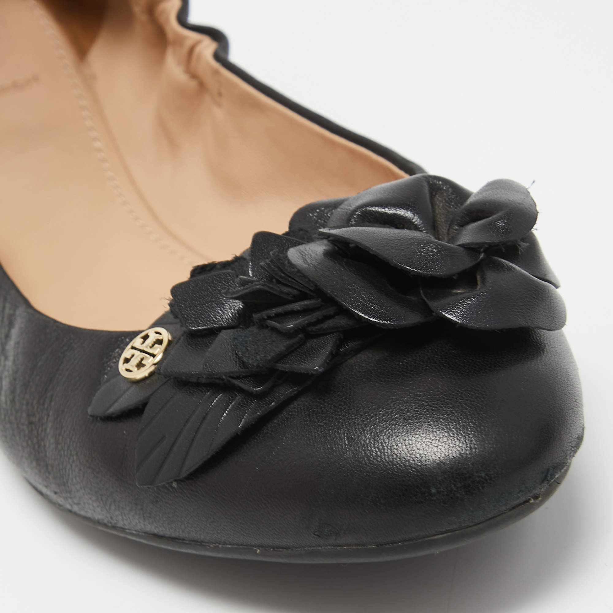 Tory Burch Black Leather Blossom Ballet Flats Size 39 Tory Burch | TLC