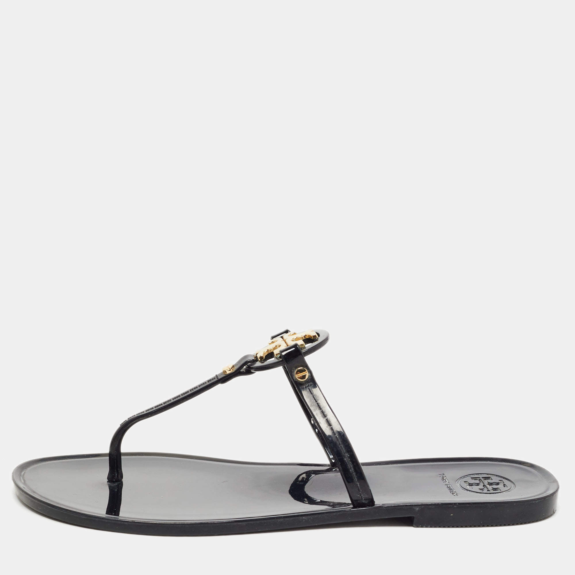 Pre Owned Tory Burch Black Rubber Mini Miller Thong Flats Size 37.5