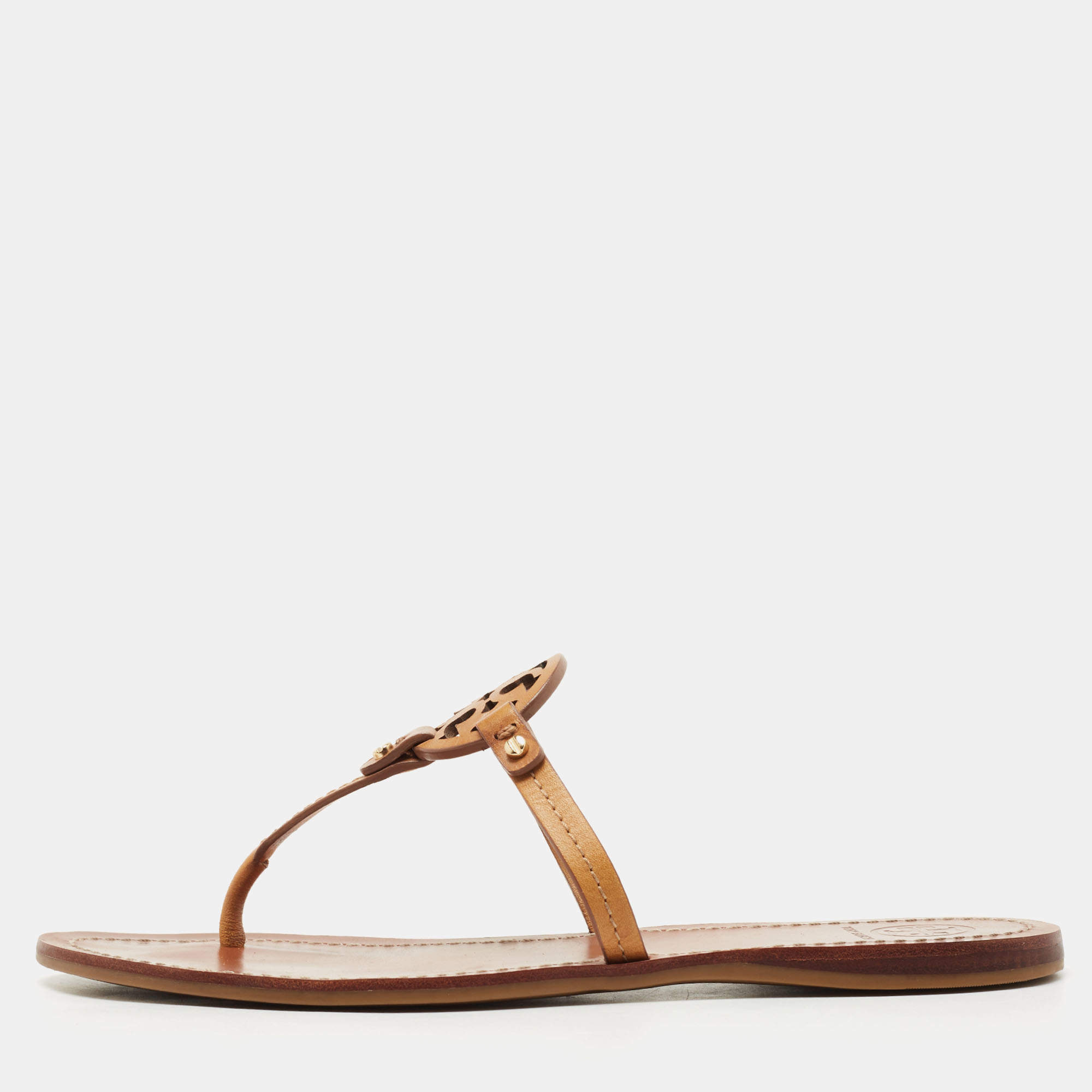 Pre Owned Tory Burch Brown Leather Miller Flat Thong Sandals Size 38.5