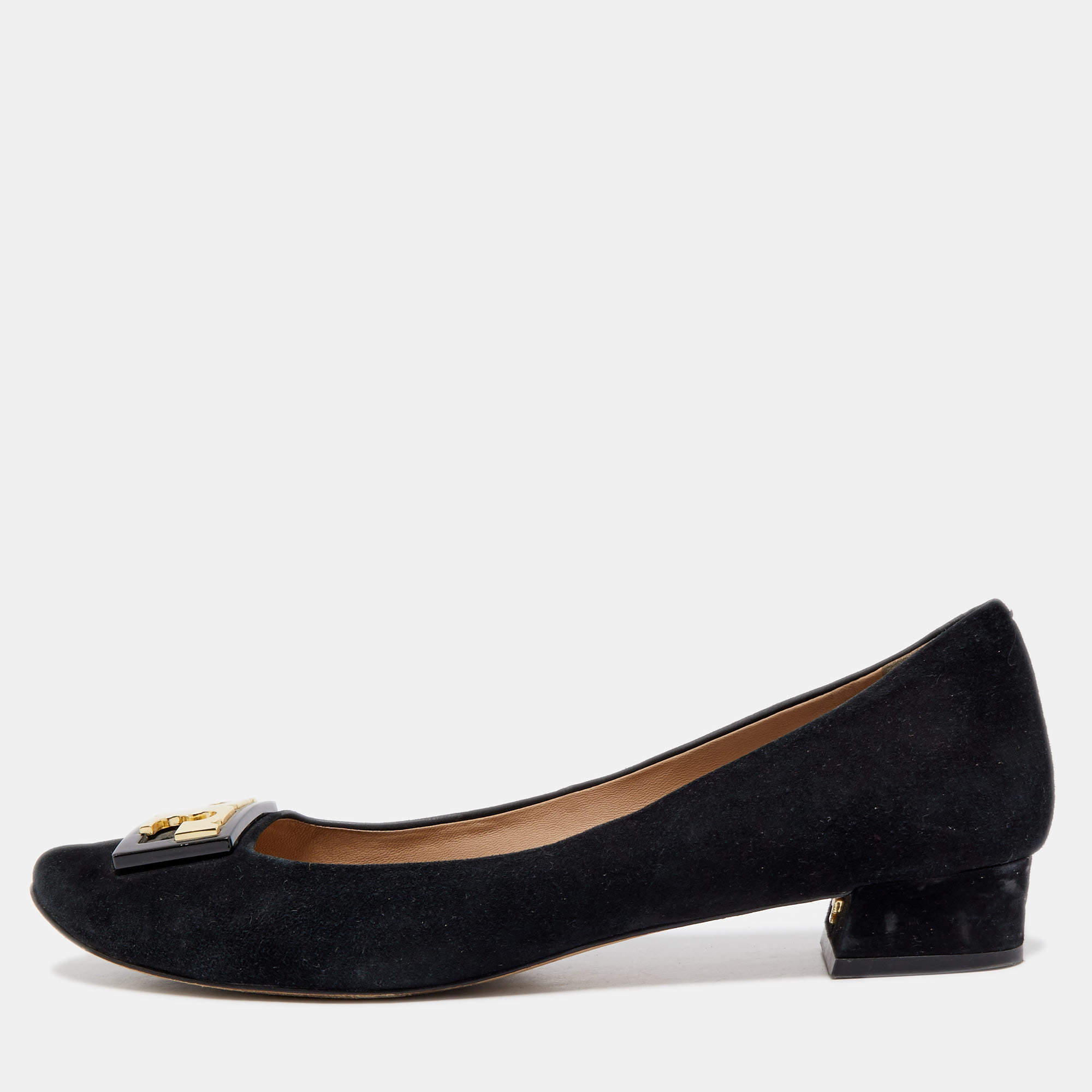 Pre Owned Tory Burch Black Suede Gigi Ballet Flats Size 40