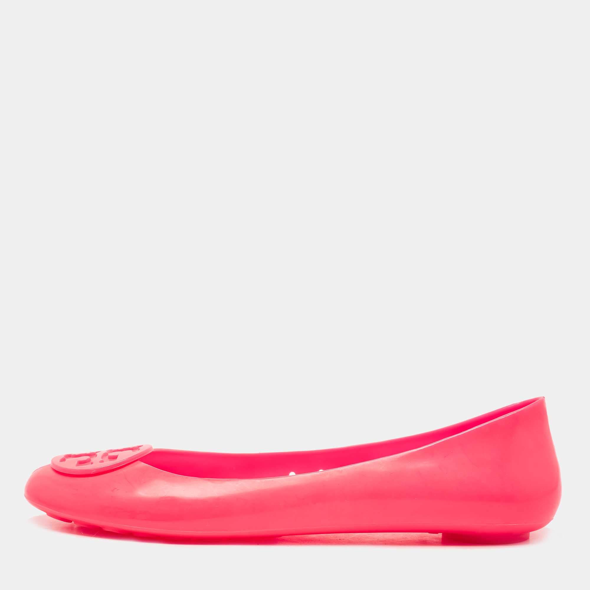 Pre Owned Tory Burch Pink Rubber Ballet Flats Size 39