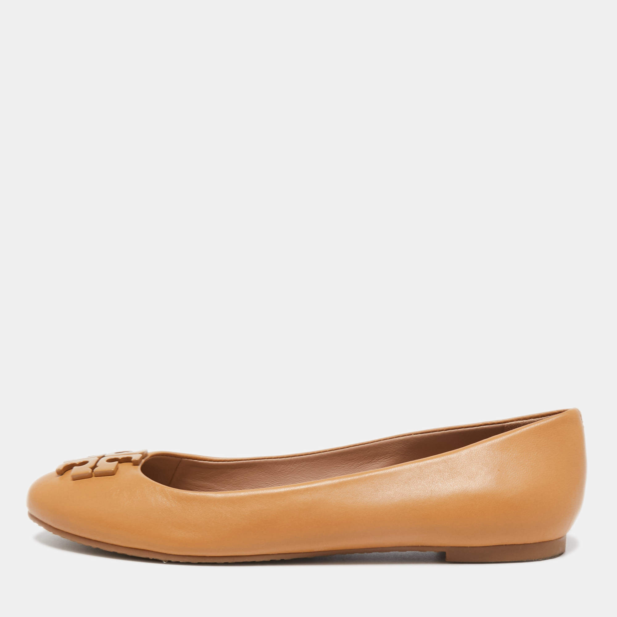 Pre Owned Tory Burch Brown Leather Lowell Ballet Flats Size 38.5