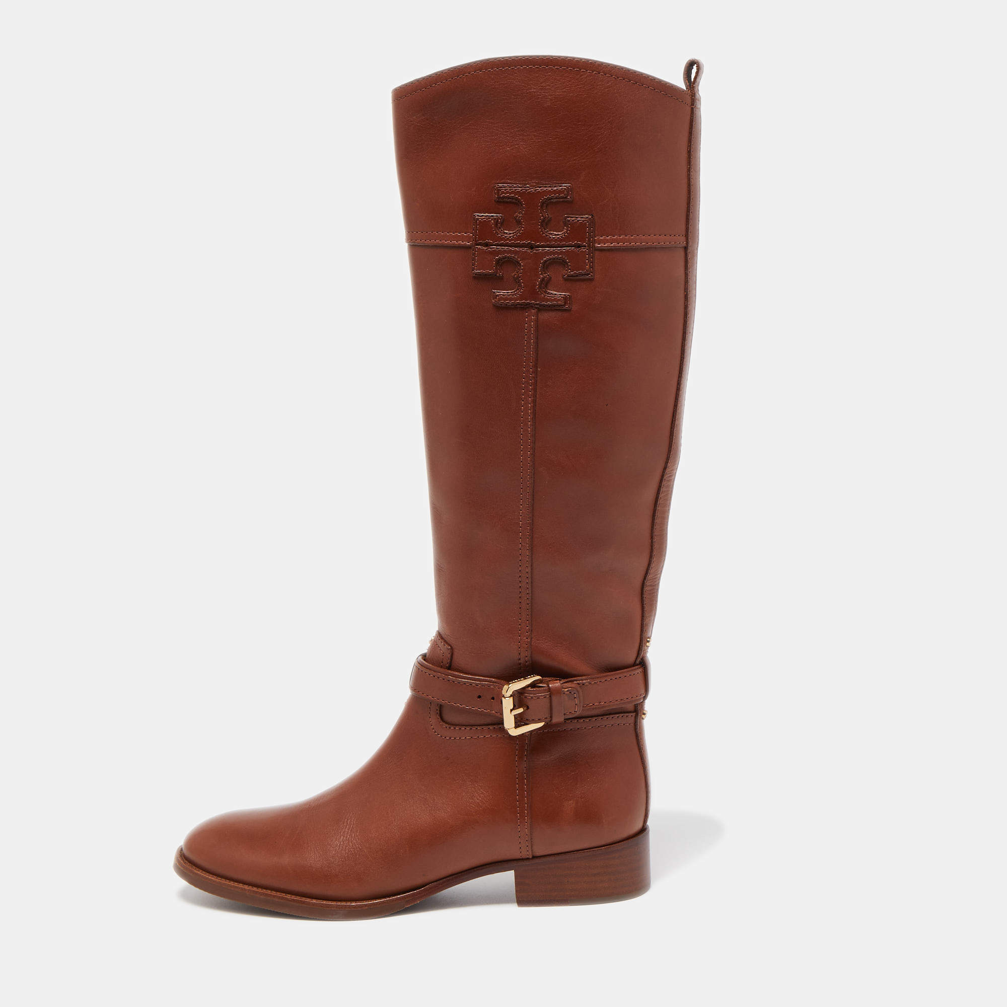 Pre Owned Tory Burch Brown Leather Knee Length Boots Size 39