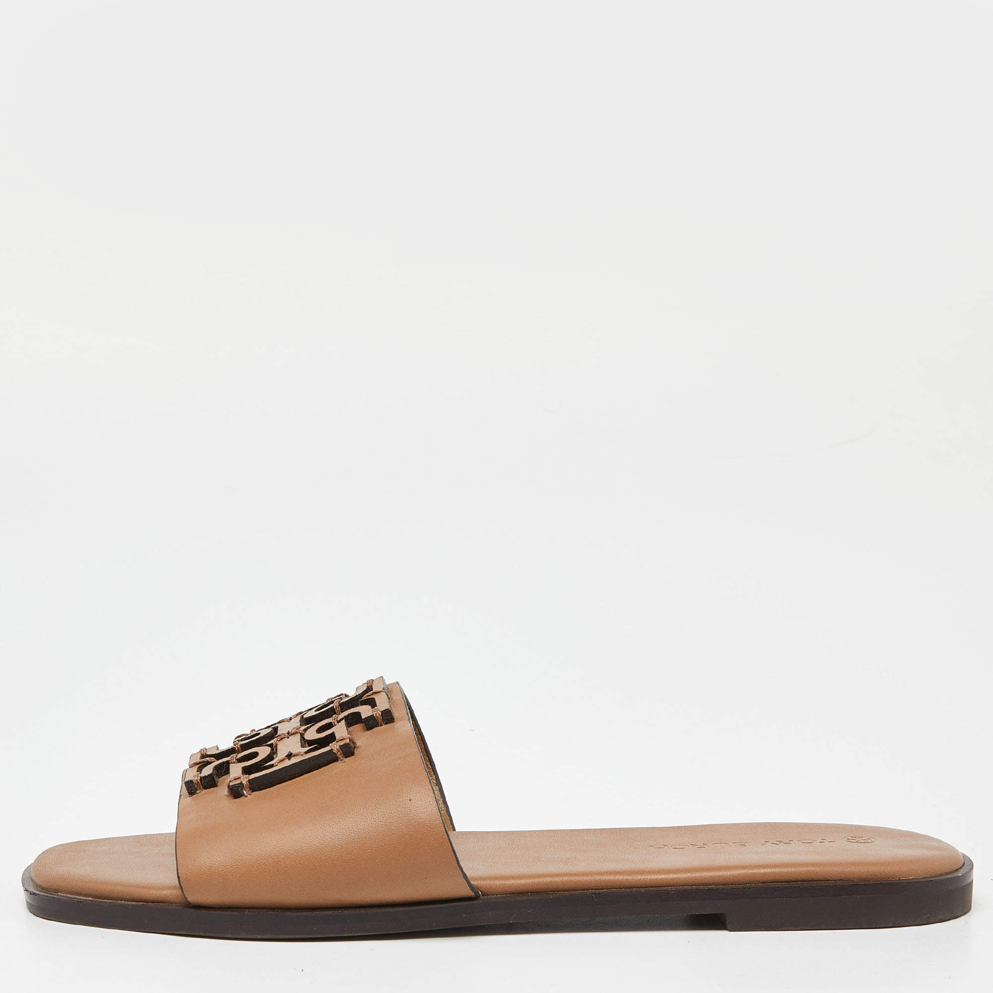 Pre Owned Tory Burch Beige Leather Ines Slide Sandals Size 38