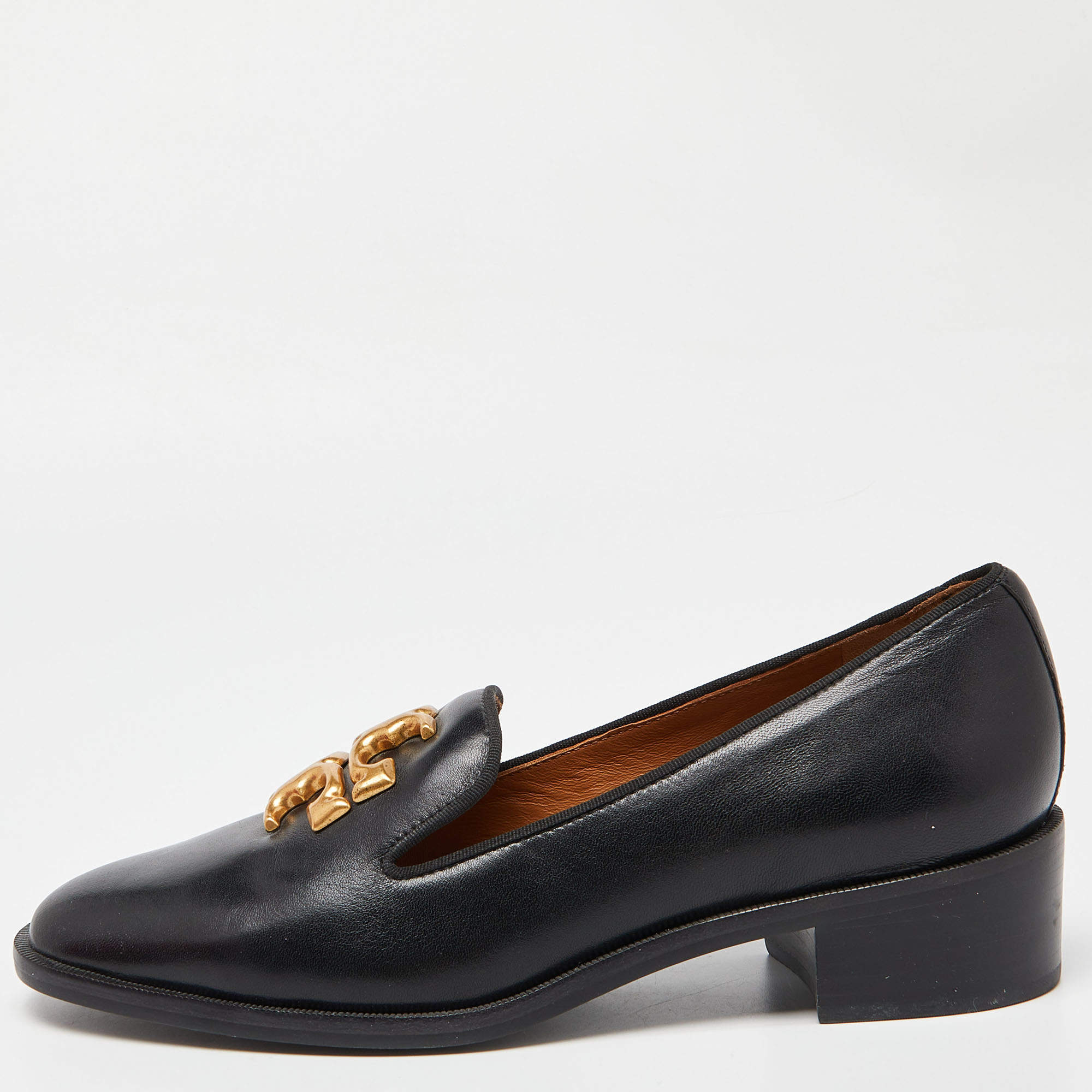 Pre Owned Tory Burch Black Leather Eleonor Smoking Slippers Size 41