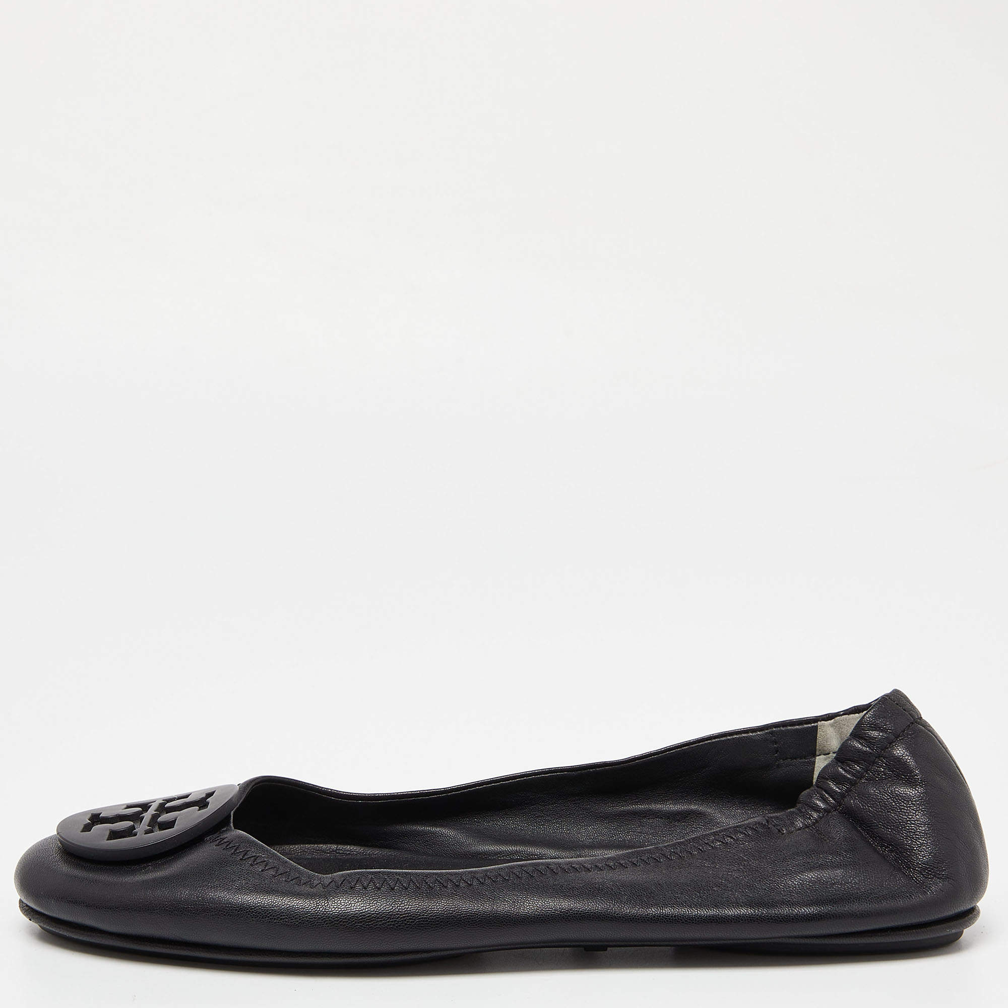 Pre Owned Tory Burch Black Leather Ballet Flats Size 38
