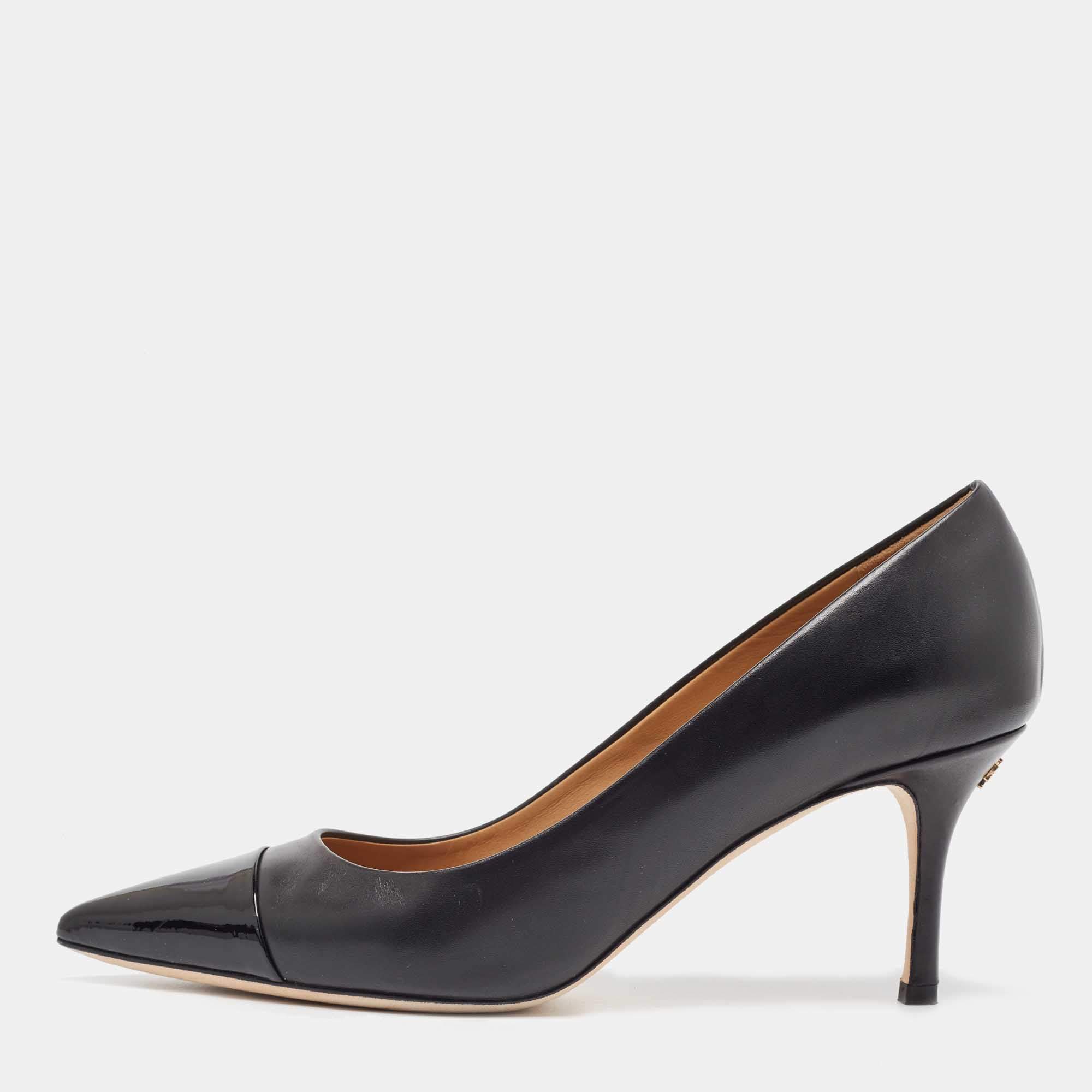 Pre Owned Tory Burch Black Patent and Leather Penelope Pumps Size 40