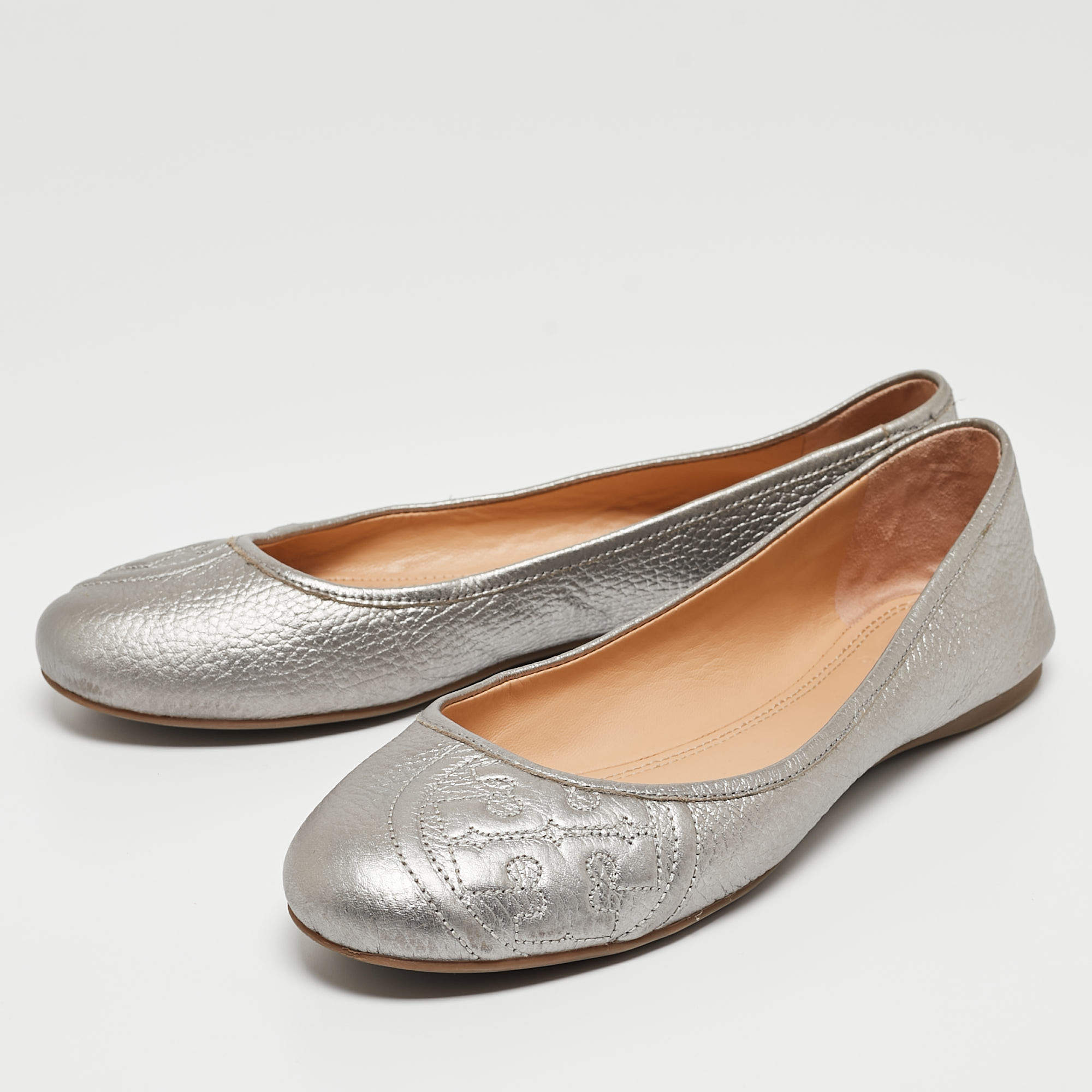 Tory burch silver flats sale