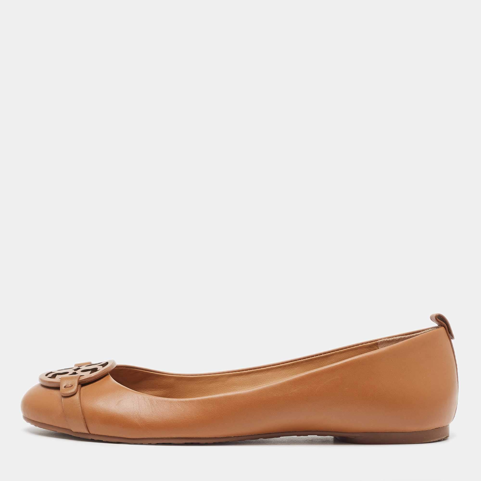 フラットシューズ TORY BURCH Woman Ballet flats Brown 154509 201 Tory Burch Brown Leather Gabriel Ballet Flats Size 39.5 Tory