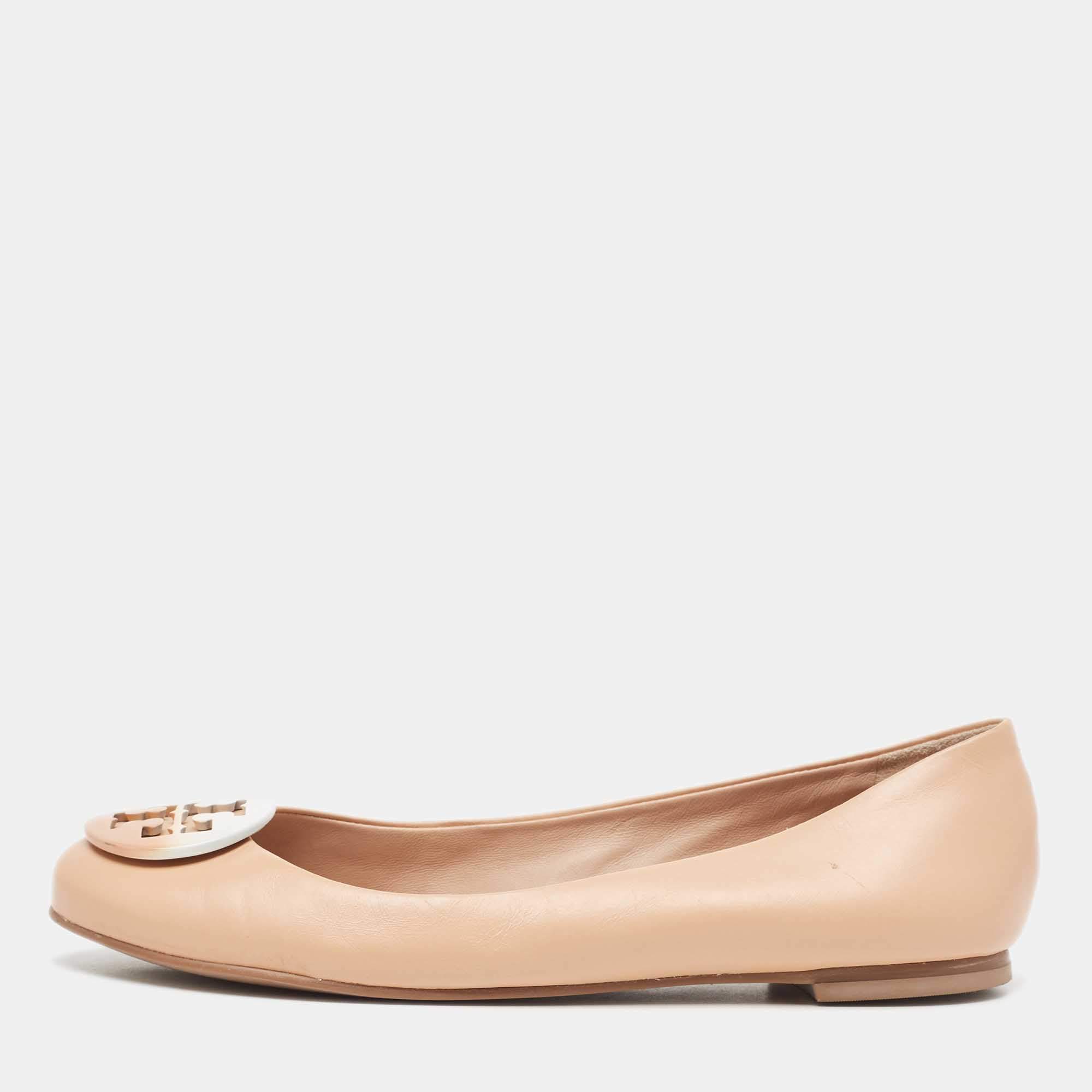 フラットシューズ TORY BURCH Woman Ballet flats Beige 169691 960 Tory Burch Pink Leather Claire Ballet Flats Size 37.5 Tory
