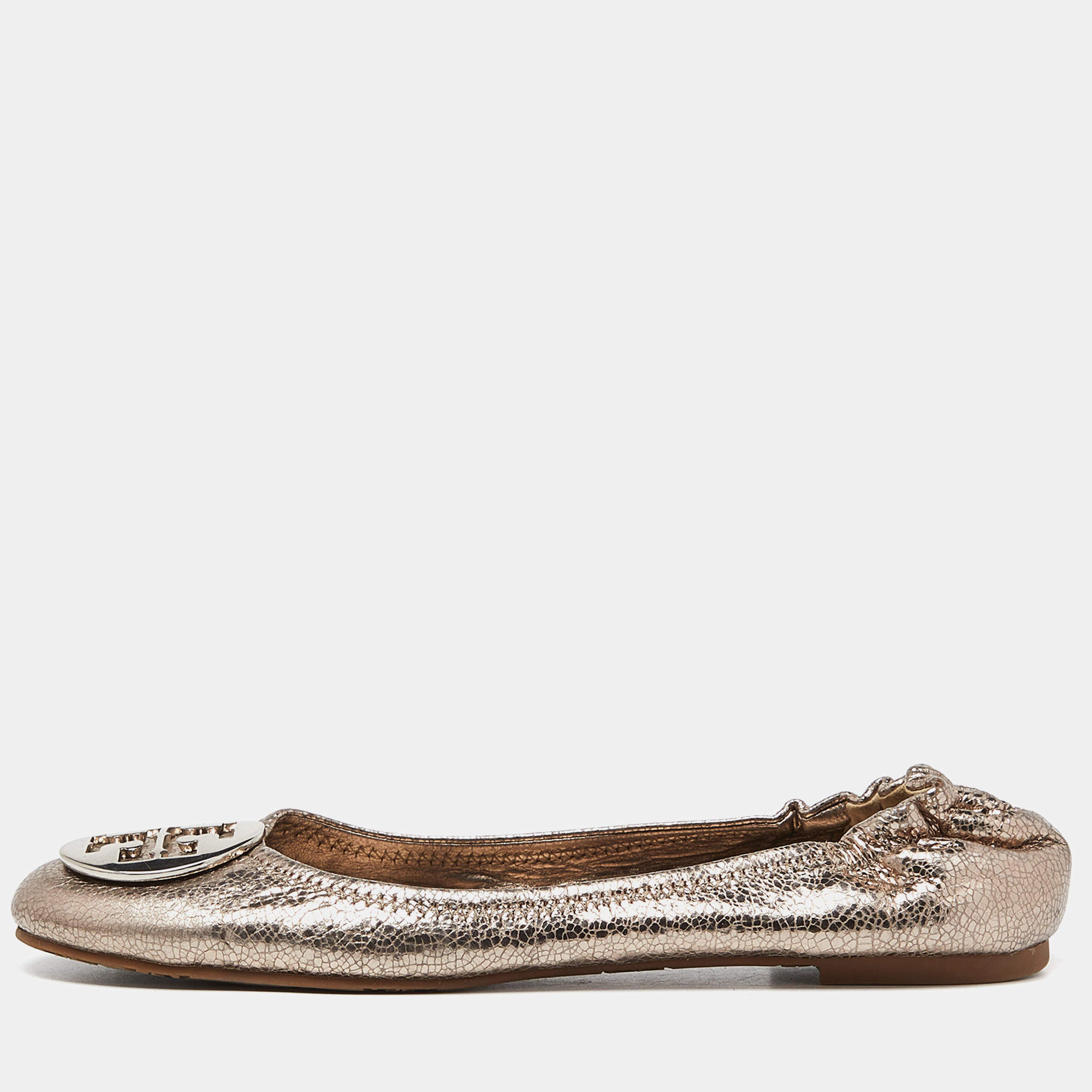 Pre Owned Tory Burch Metallic Leather Minnie Ballet Flats Size 40.5