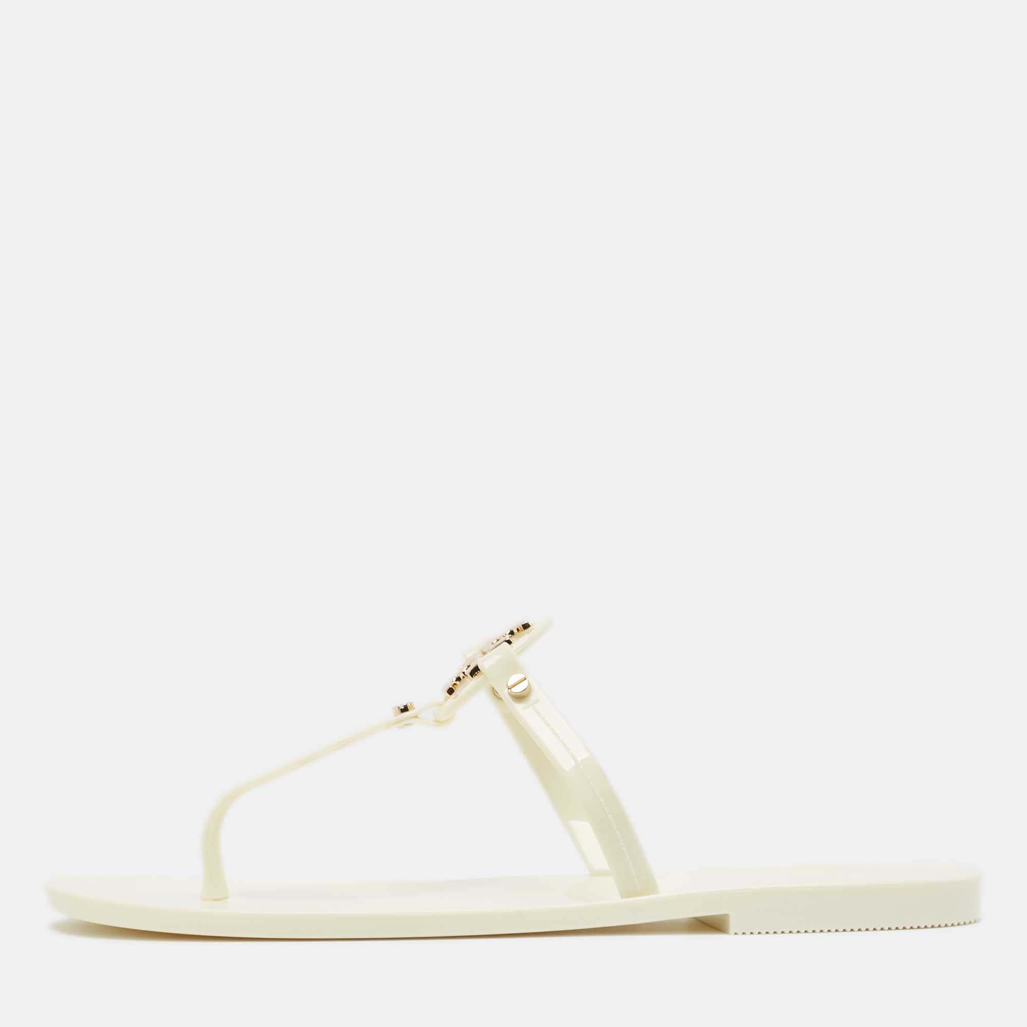 Tory Burch Ivory Rubber Mini Miller Thong Flats Size 37.5