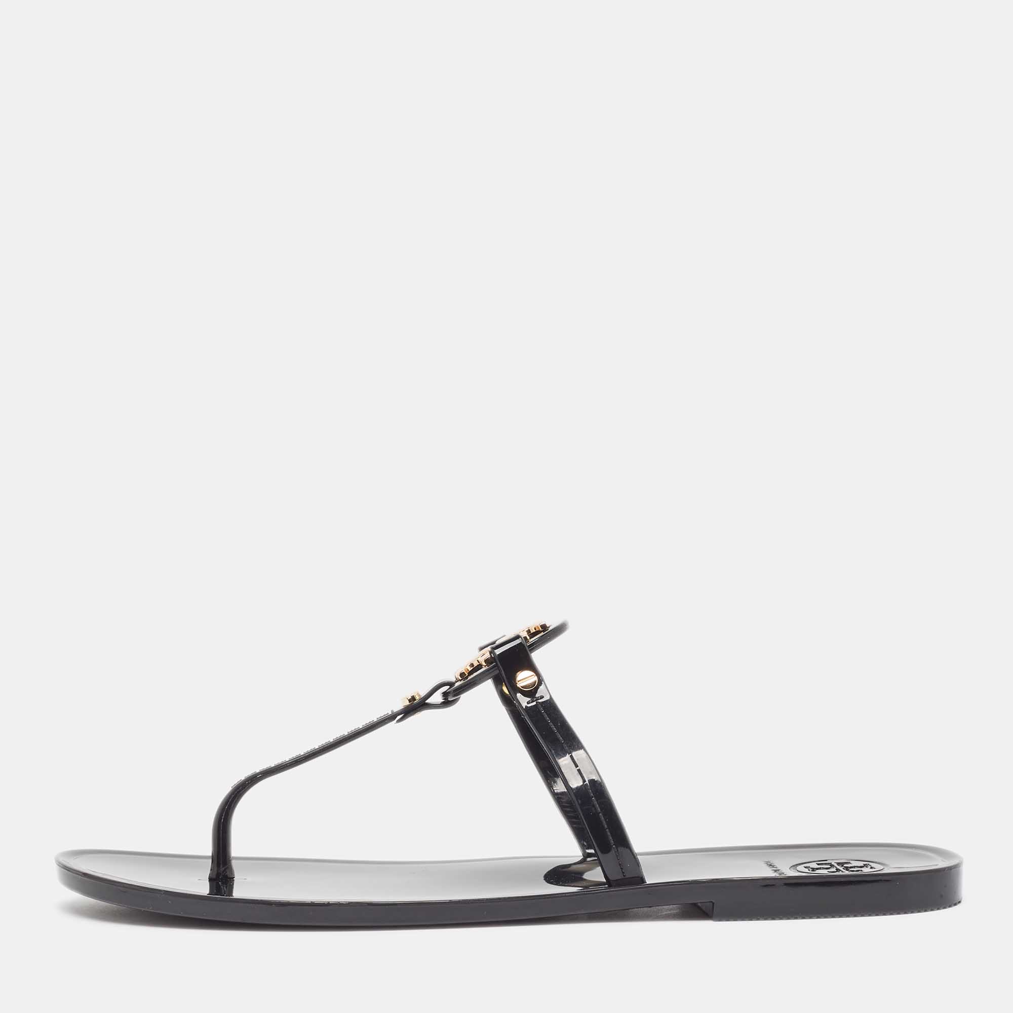 Pre Owned Tory Burch Black Rubber Mini Miller Thong Flats Size 37.5