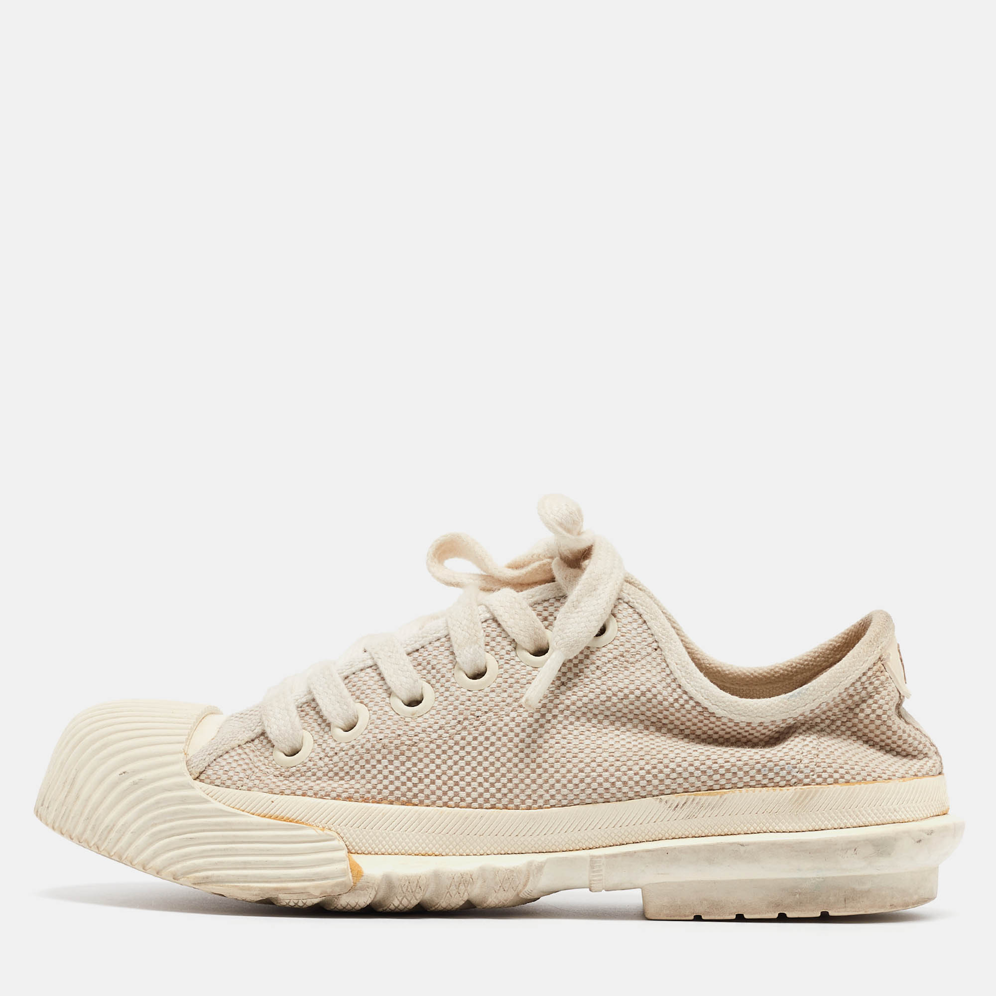 Tory Burch Cream Canvas Lace Up Sneakers Size 38