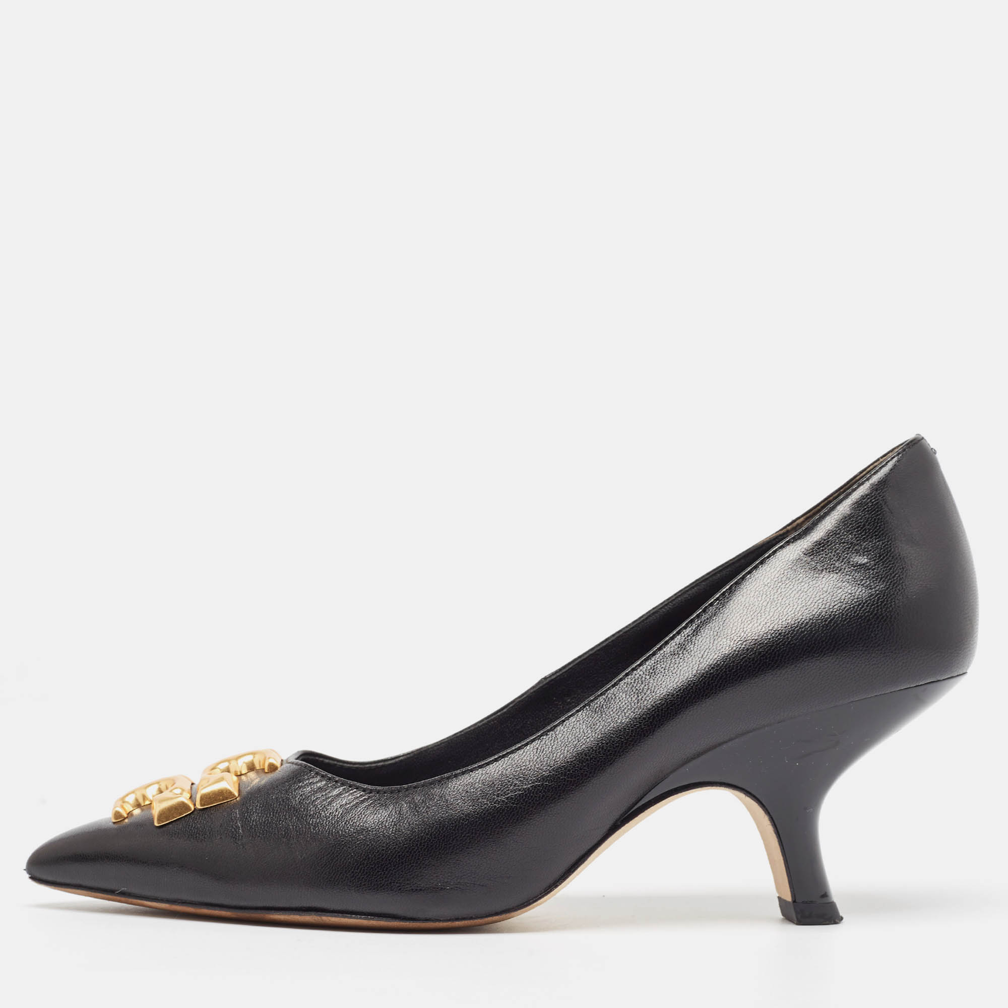 Pre Owned Tory Burch Black Leather Eleanor Pointed Toe Pumps Size 36