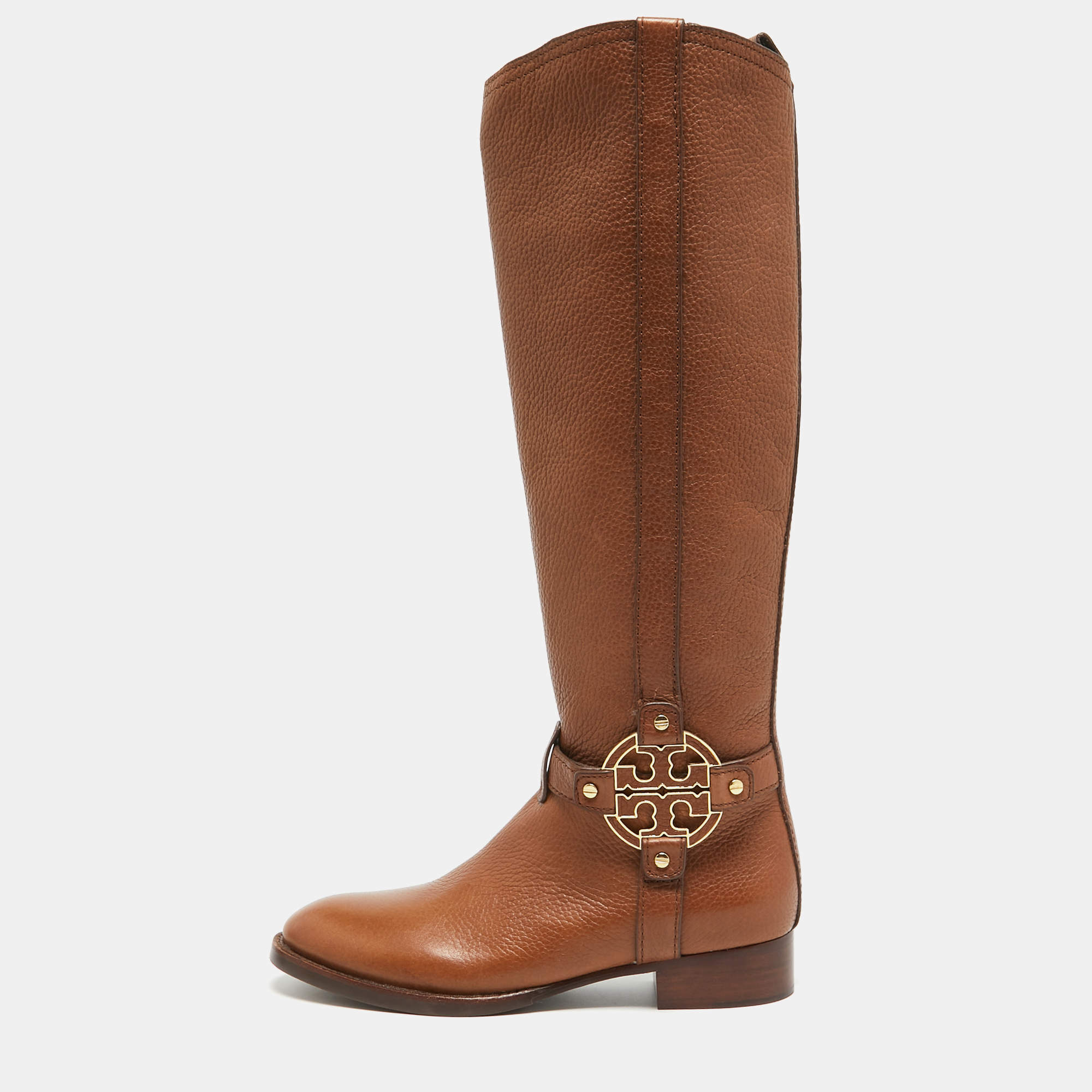Pre Owned Tory Burch Brown Leather Knee Length Boots Size 36.5